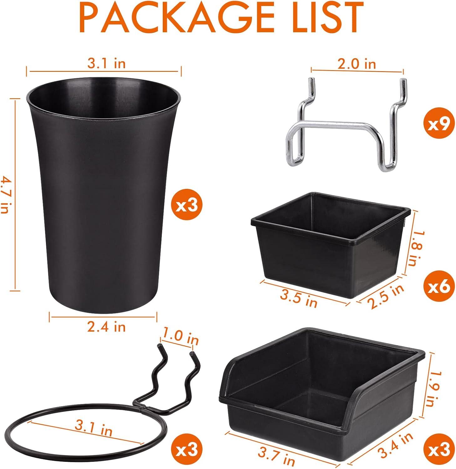 G.Core 12-Pack Pegboard Bins & Cups with Hooks, Plastic Peg Board Accessories for Organizing Tools