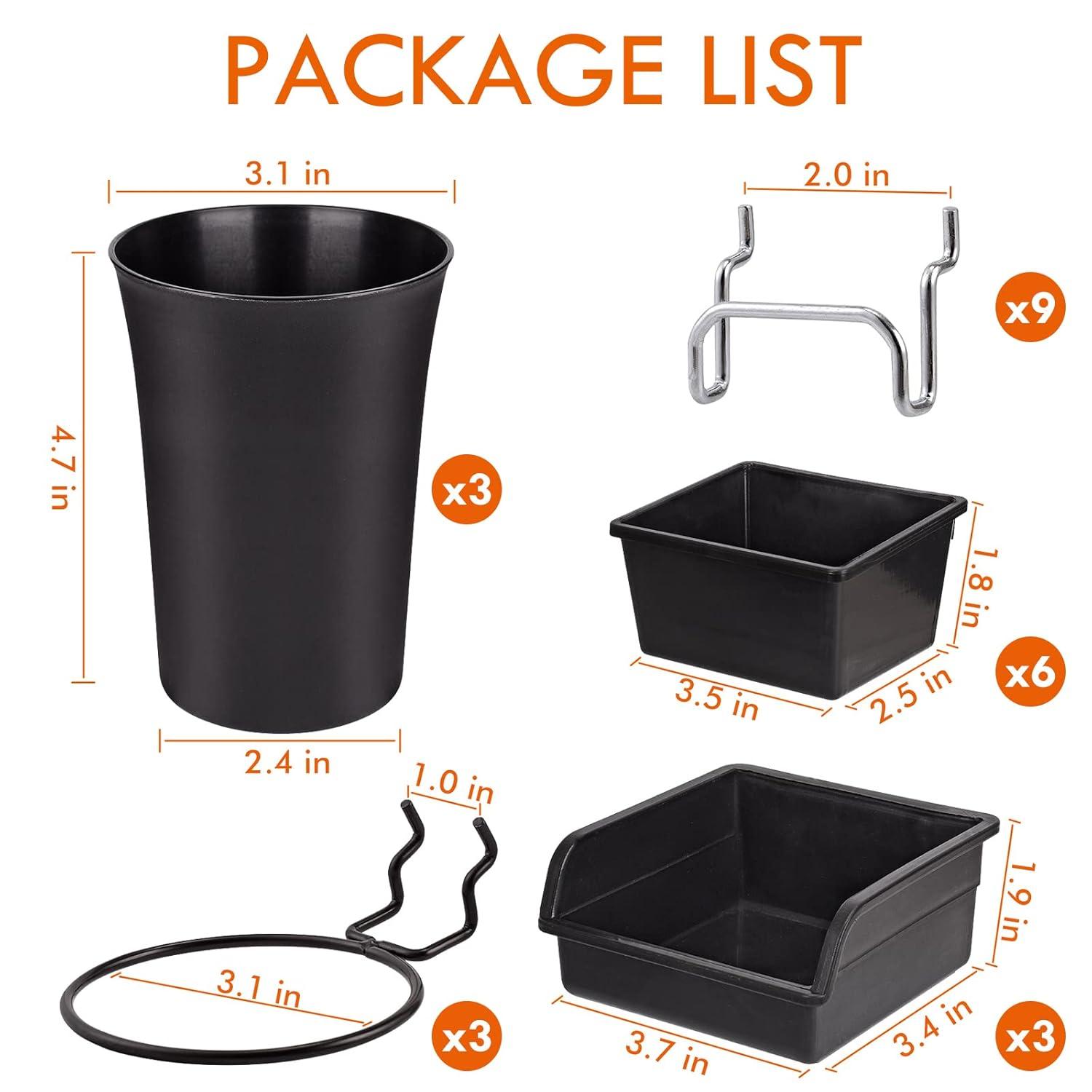 G.Core 12-Pack Pegboard Bins & Cups with Hooks, Plastic Peg Board Accessories for Organizing Tools