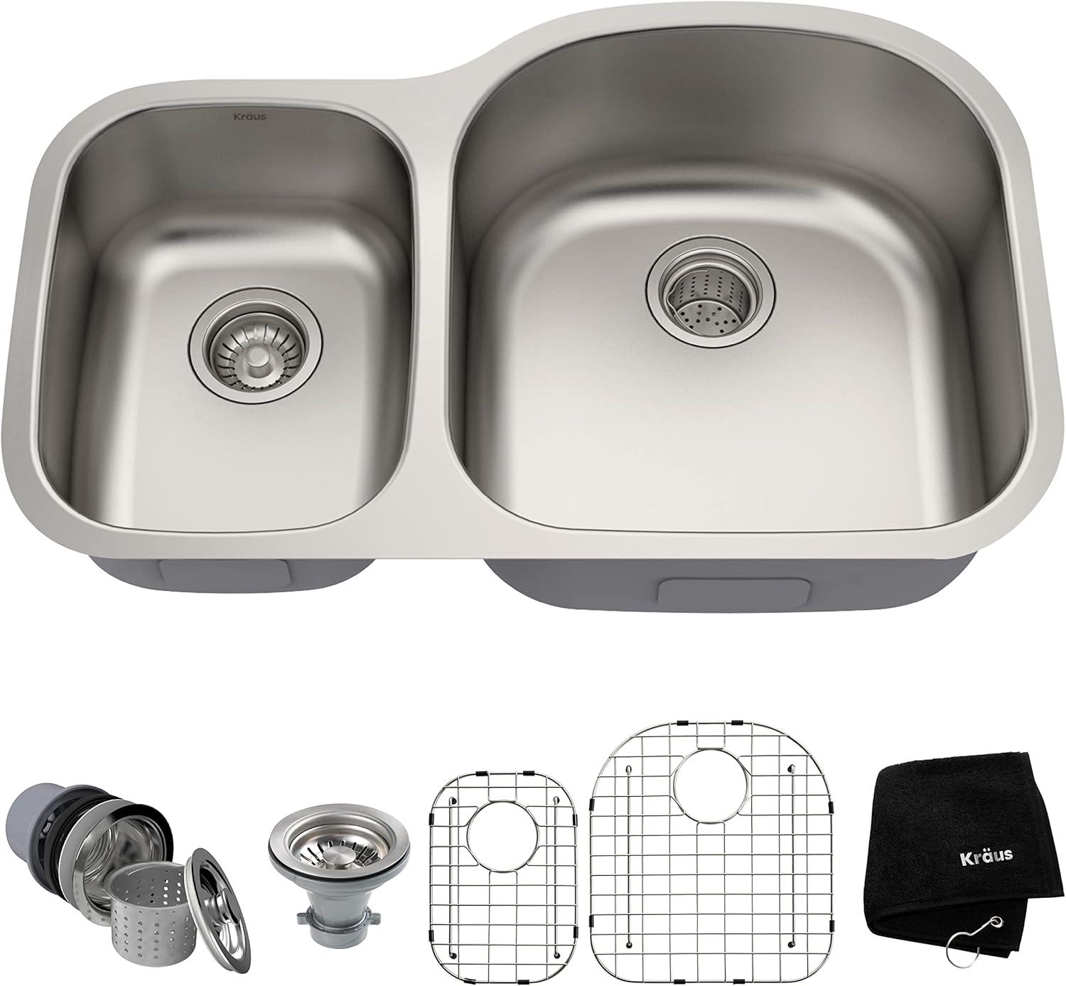 Kraus 32-inch Satin Stainless Steel Undermount Double Bowl Kitchen Sink