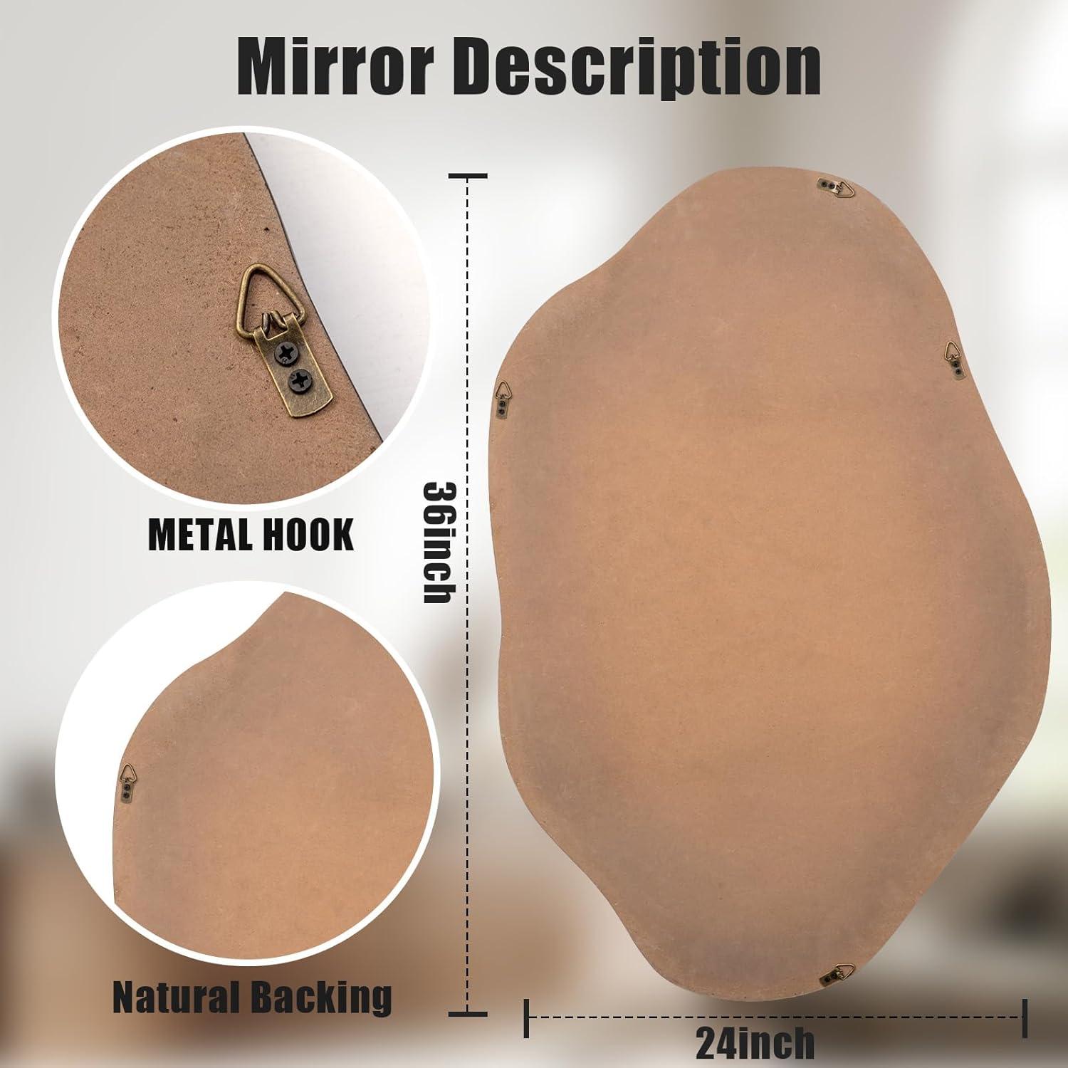 Funtouch Irregular Wall Mirrors 24"x 36" Cloud Shaped Mirrors for Bathroom, Aluminum Alloy Frame Black