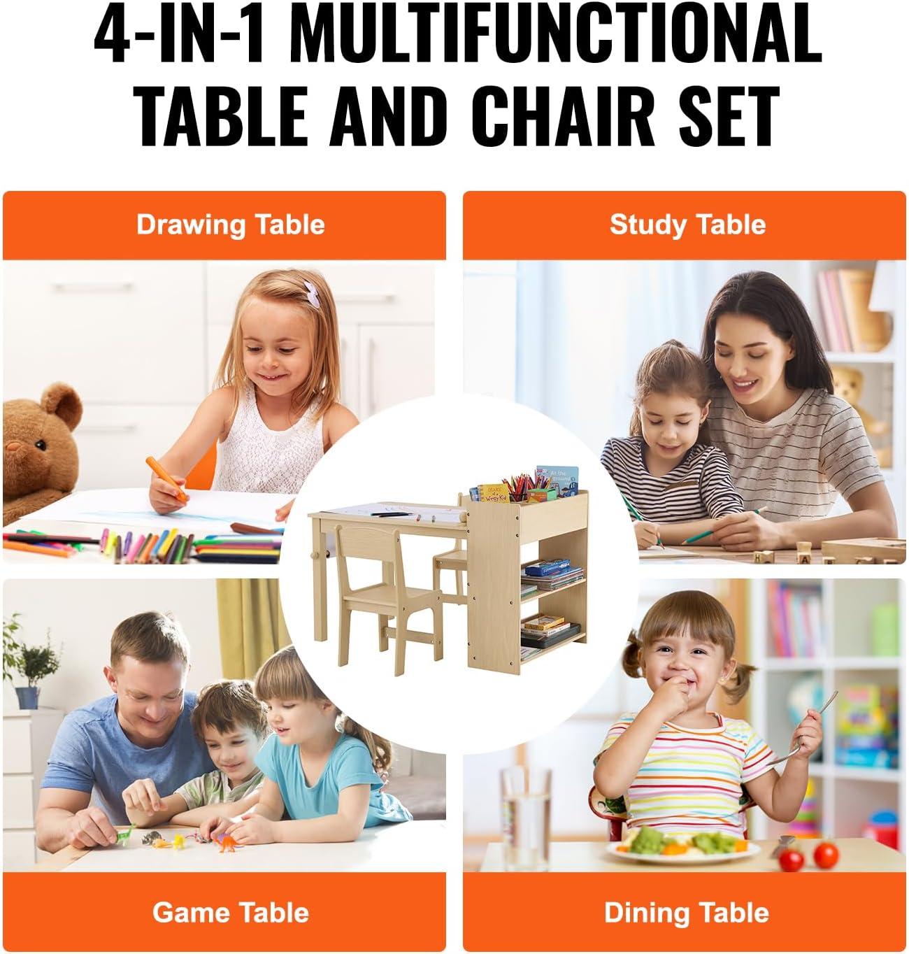 Light Wood Kids Art Table with Storage and Chairs