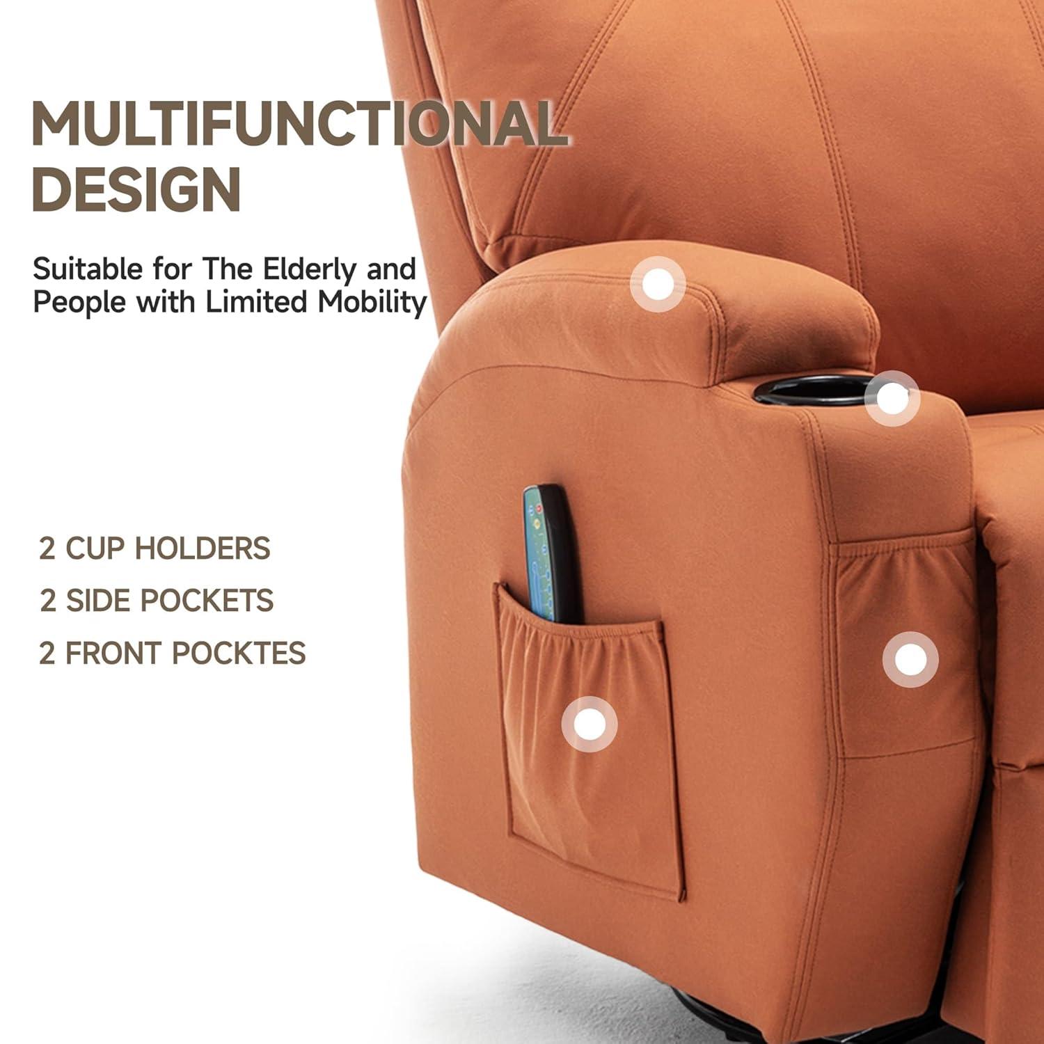 Latitude Run® Recliner Chair, Rocking Chair with Massage and Heat, 360° Swivel Recliner Chairs for Adults, Rocker Manual Recliner with Remote Control and Cup Holder for Living Room