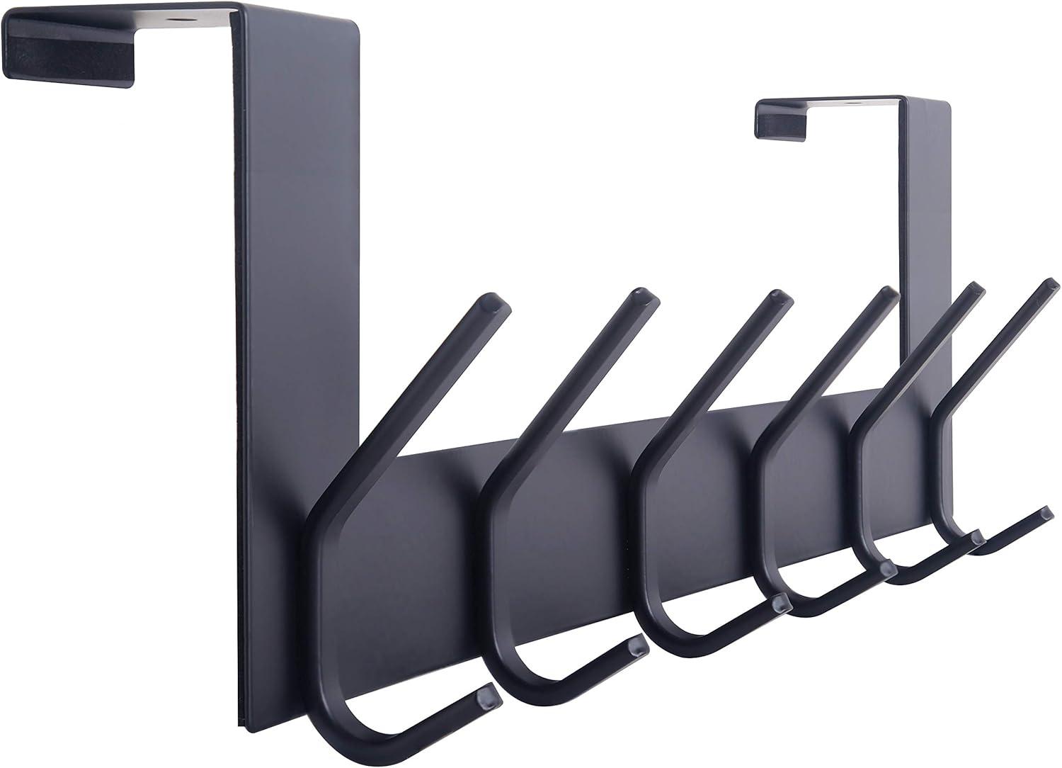 Black Stainless Steel Over Door Hook with 6 Double Hooks