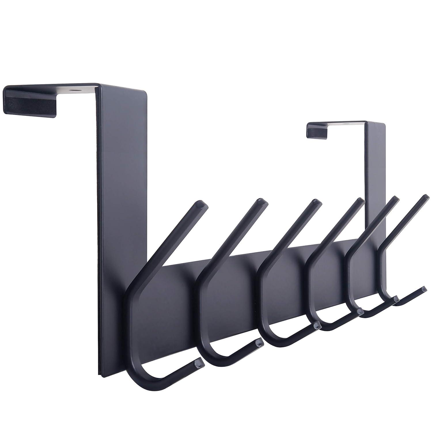 WEBI Over The Door Hooks Door Hanger,Over The Door Towel Rack with 6 Hooks for Hanging,Door Coat Towel Hanger Door Coat Rack,Black