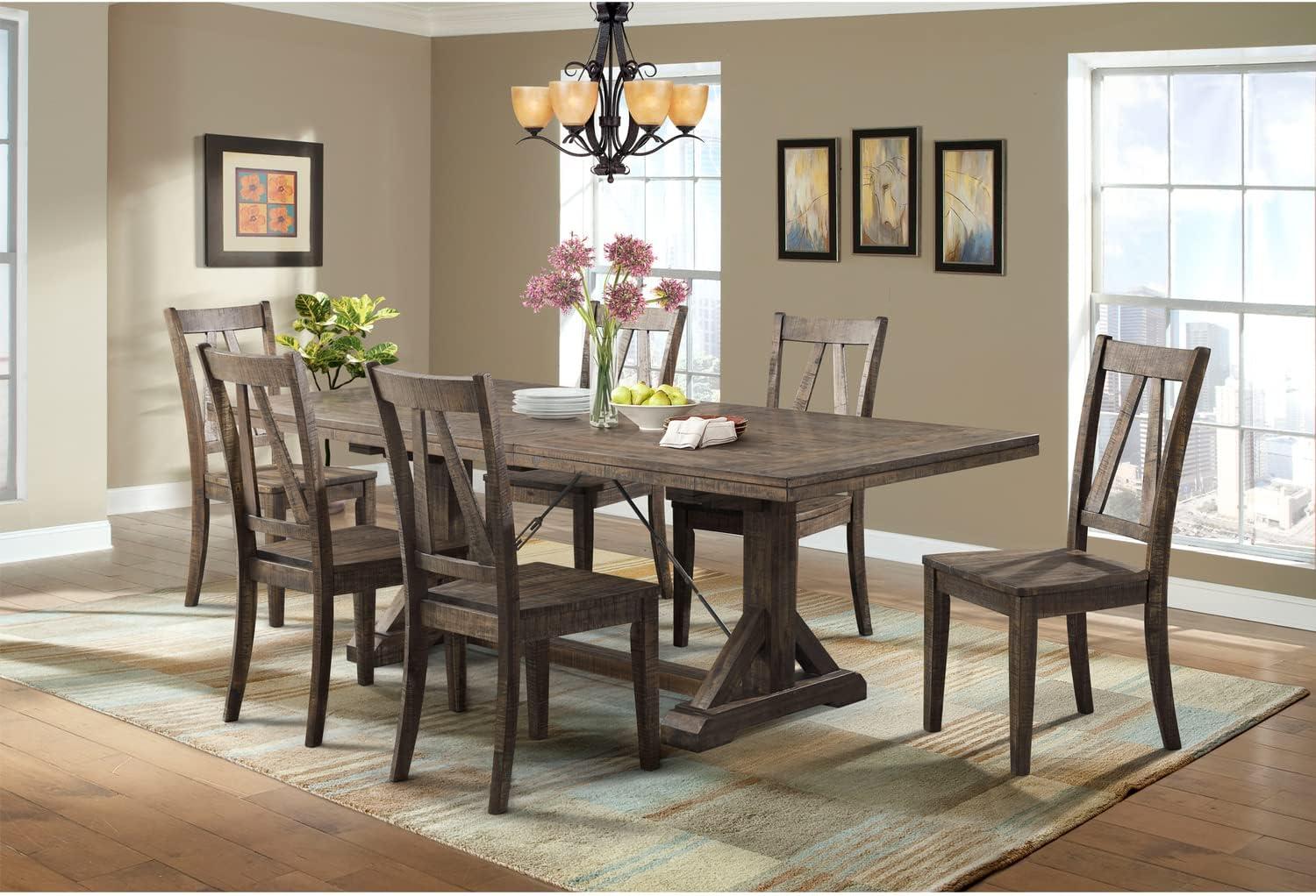 Flynn Walnut 7-Piece Dining Set with Dark Brown Wooden Chairs