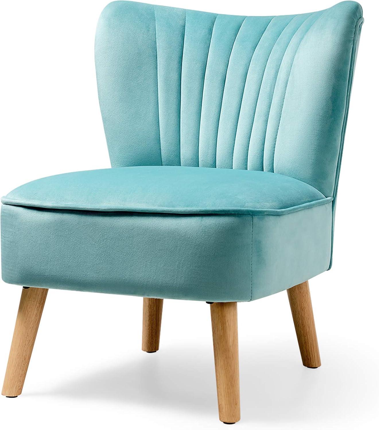 AYFDEGT Armless Accent Chair  Velvet Modern Chair with Rubber Wood Legs and Thick Sponge Seat  Upholstered Leisure Wingback Sofa Chair for Living Room for Bedroom Living Room (1  Blue)