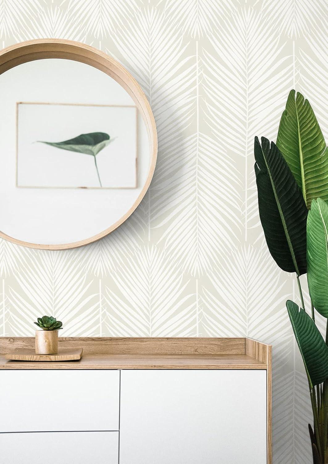 NextWall Palm Silhouette Peel and Stick Wallpaper Light Beige: Vinyl, Self-Adhesive, Botanical Leaf Pattern, 30.75 Sq Ft Coverage