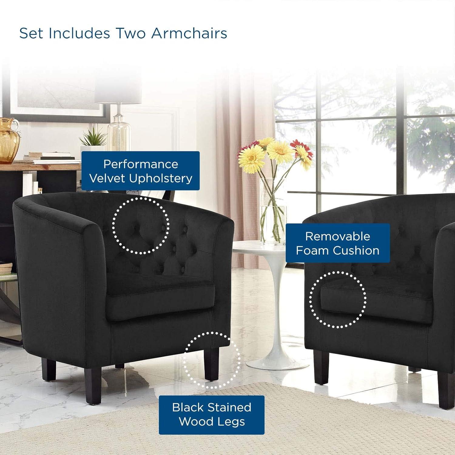 Modway Prospect 3 Piece Performance Velvet Loveseat and Armchair Set in Navy