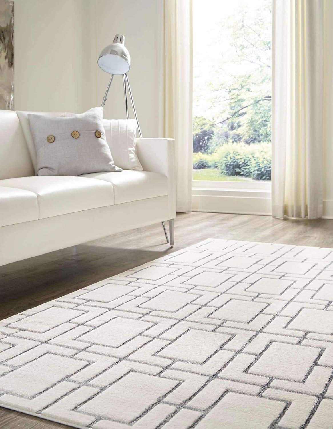 Glam Geometric White Silver Area Rug