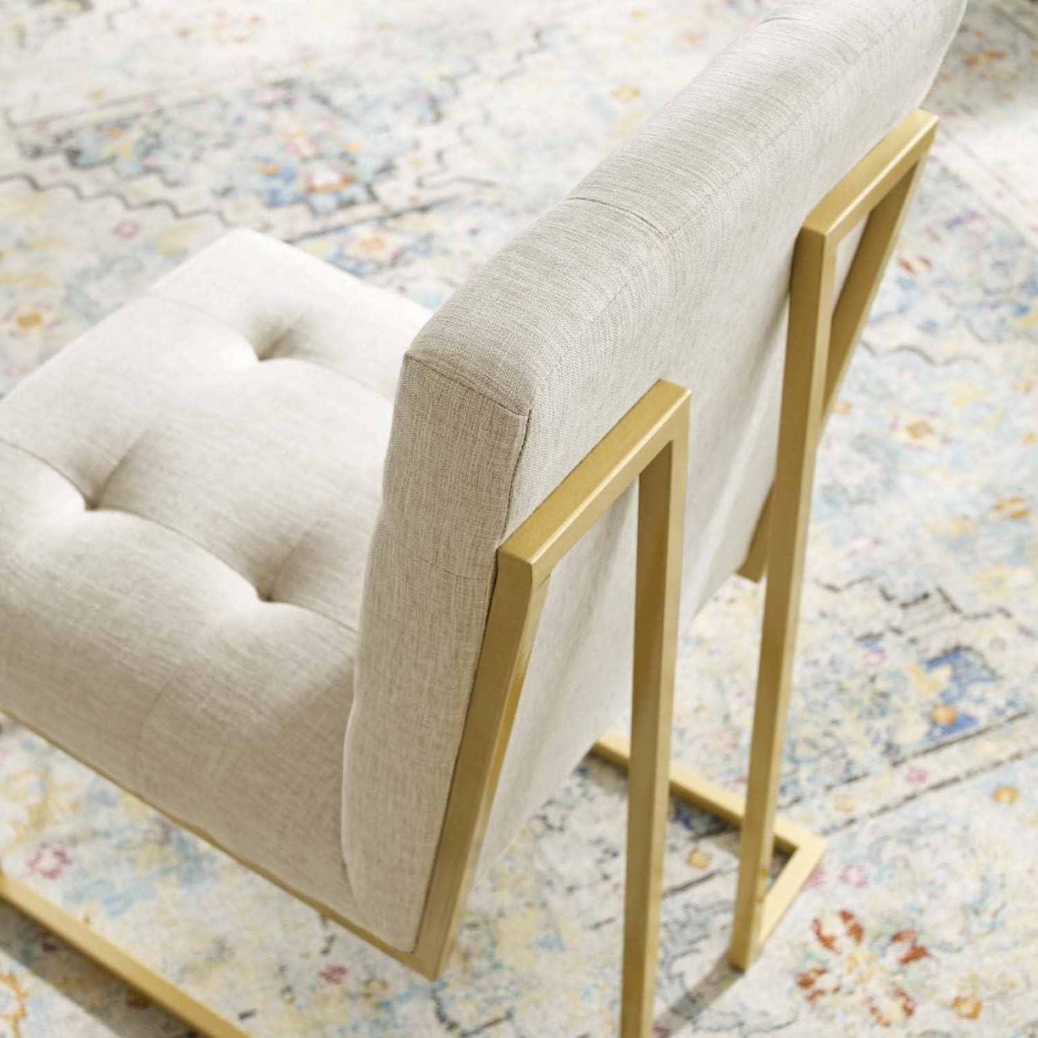 Modway Privy 18.5" Stainless Steel Polyester Dining Accent Chair in Gold/Beige