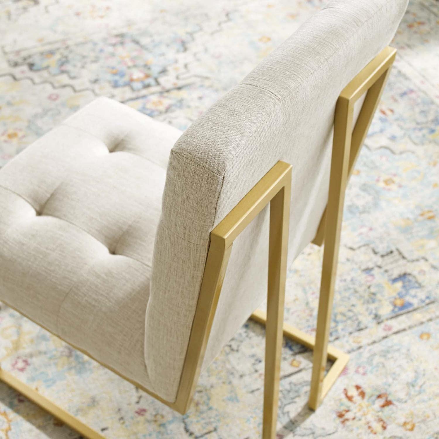 Modway Privy 18.5" Stainless Steel Polyester Dining Accent Chair in Gold/Beige
