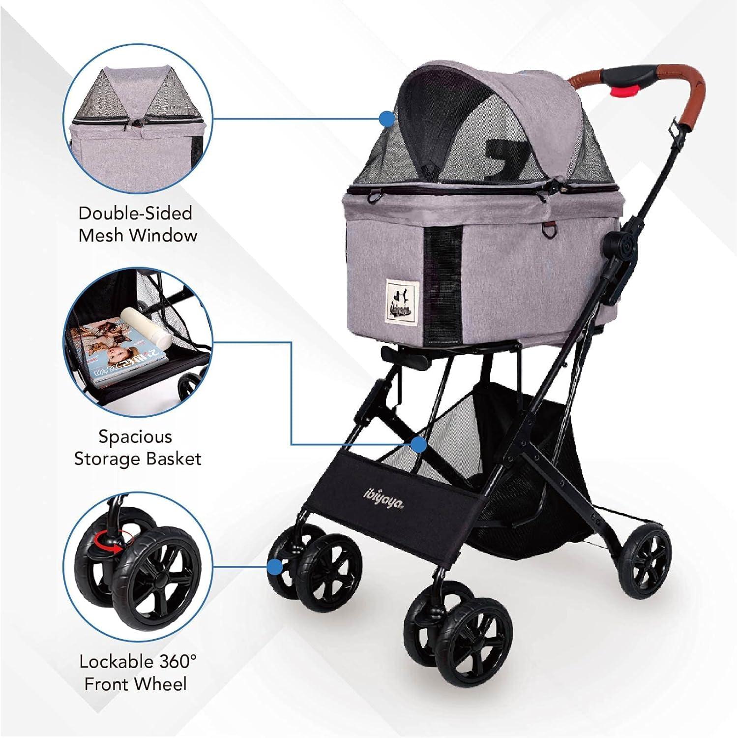 Ibiyaya  Travois Tri-fold Pet Travel System 3-in-1 Detachable Pet Stroller-Carrier for Small to Medium-Sized Dogs & Cats, Nimbus Gray