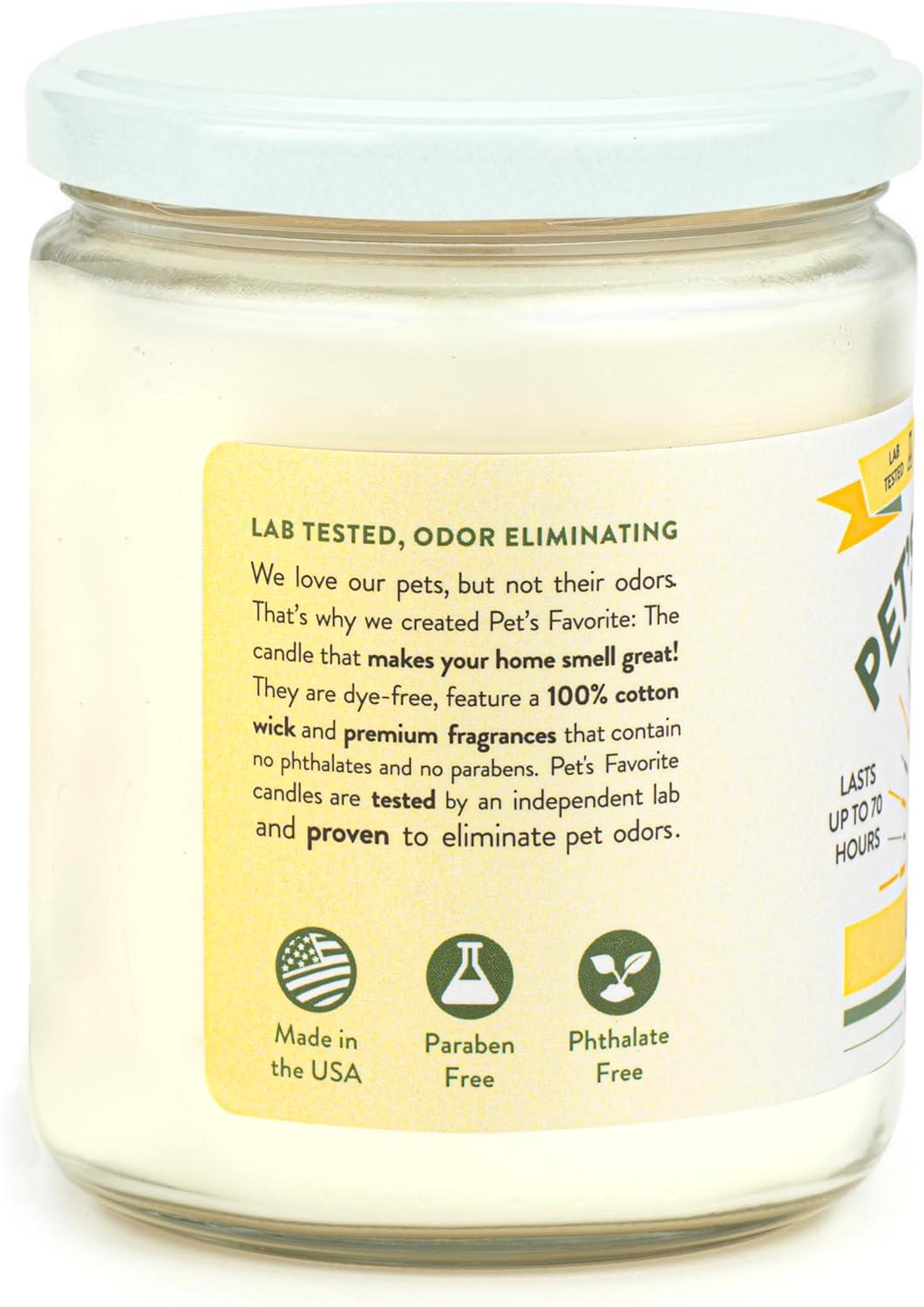 Pet's Favorite - Tested & Proven - Odor Eliminating Candle, Pet-Friendly Scented Candle, in 4 Great Fragrances - 70-Hour Burn Time, Cotton Wick