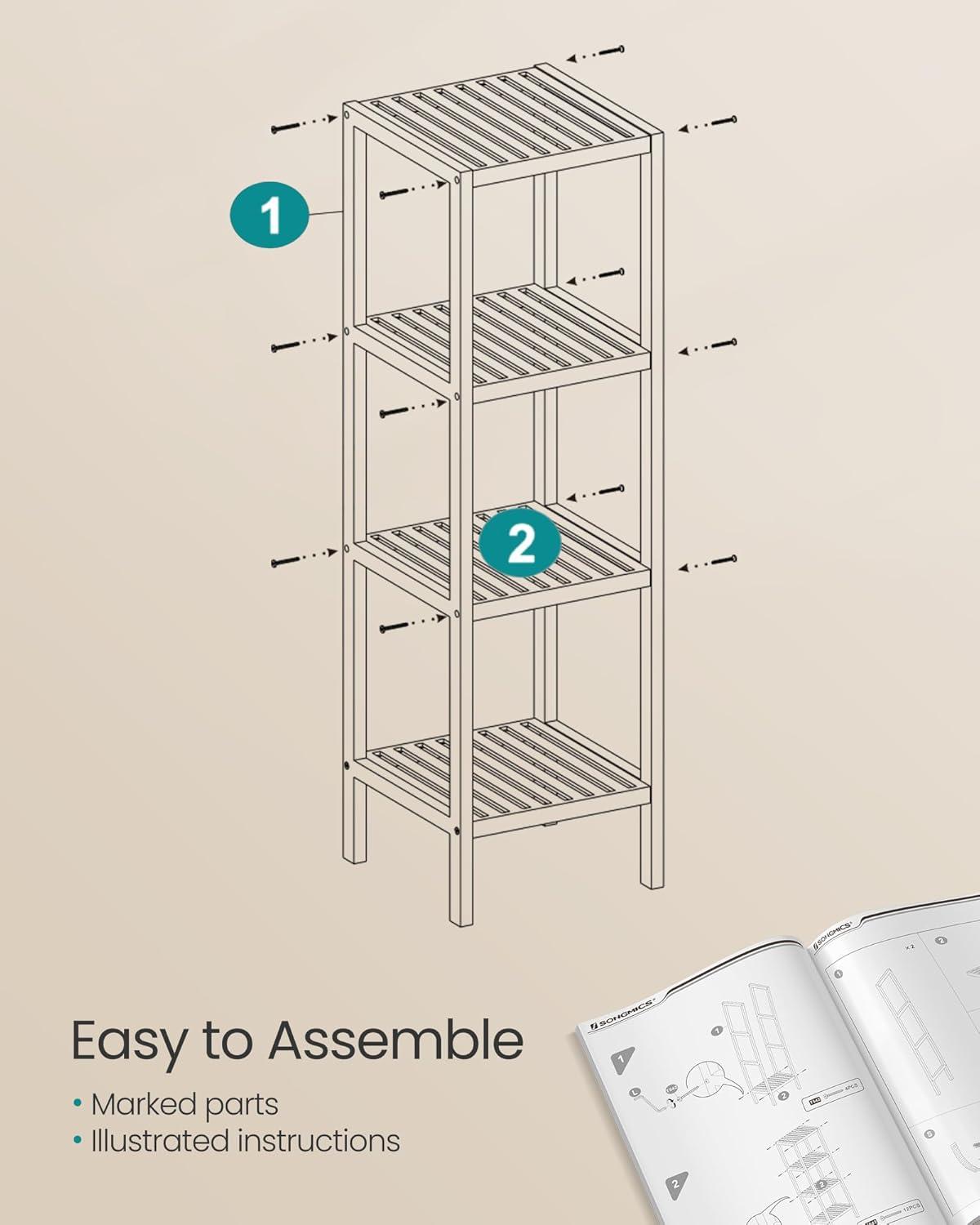 4-Tier Bamboo Bathroom Shelf, Narrow Shelving Unit, Multifunctional Storage Rack, Corner Rack, for Kitchen, Living Room, Bedroom, Entryway, Bathroom, Natural UBCB54Y