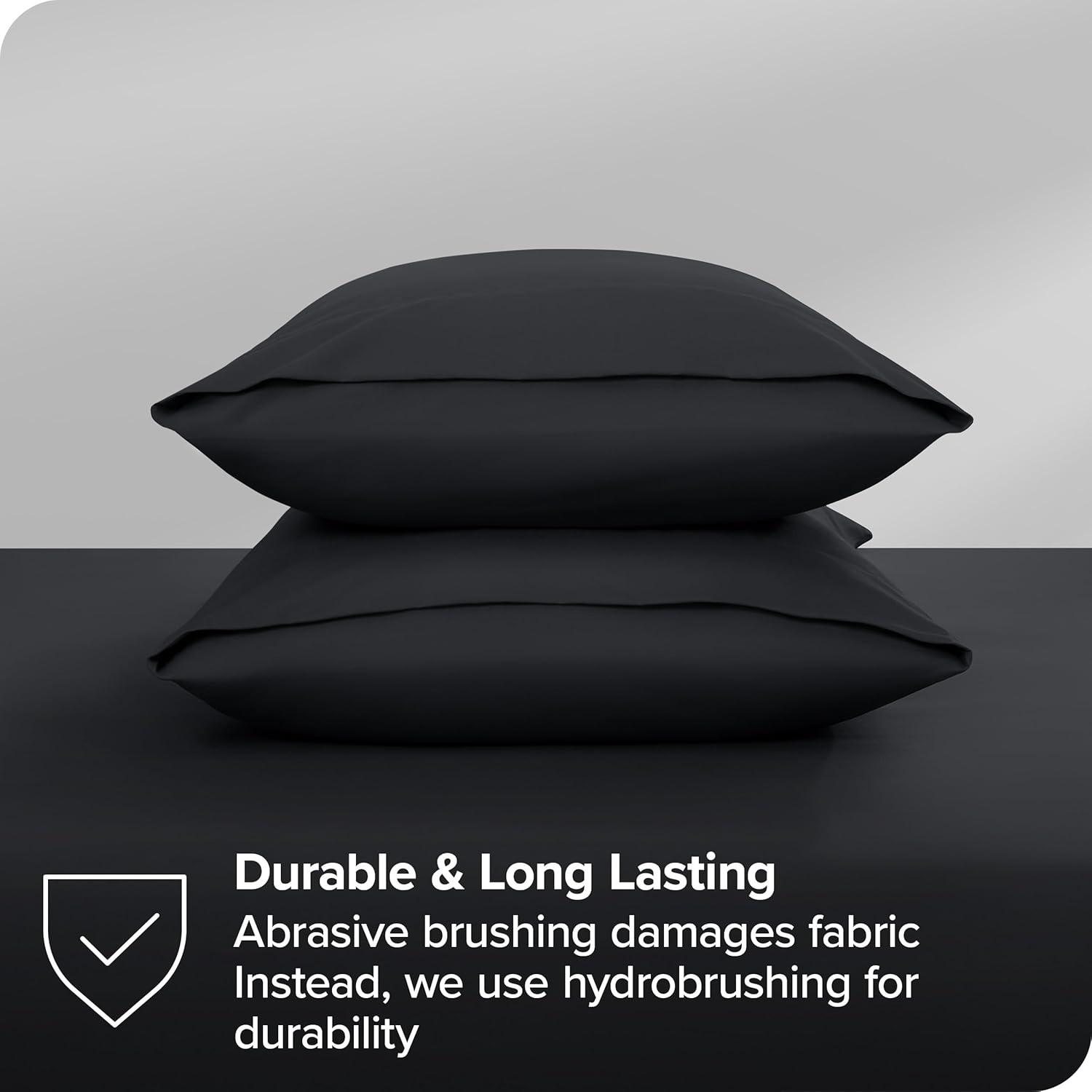 Bare Home Ultra-Soft Fitted Sheet + Pillowcase Set - Premium 1800 Collection - Deep Pocket - Queen, Black