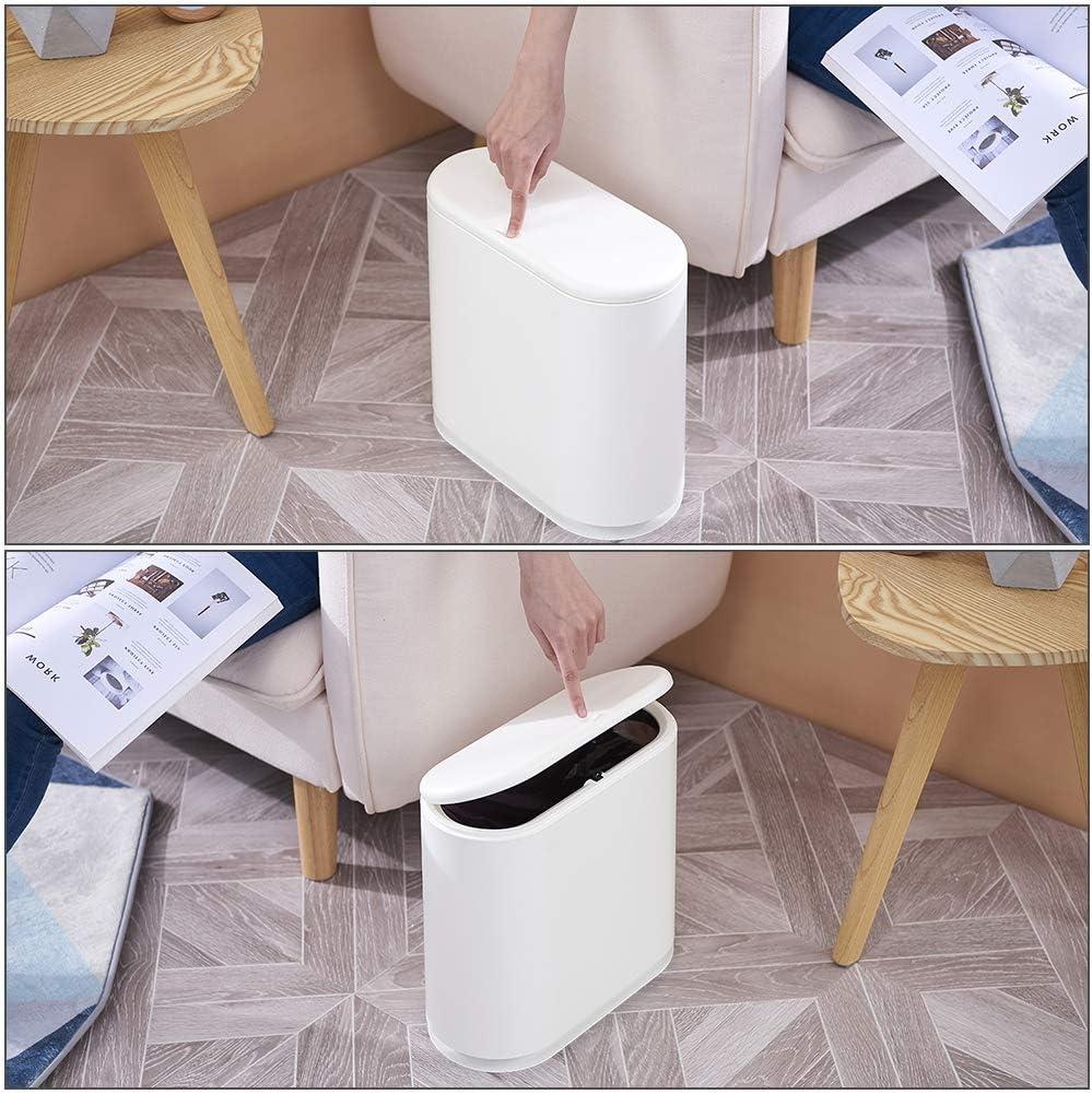 White Oval Plastic Trash Can with Spring Top Lid, 8 Liters