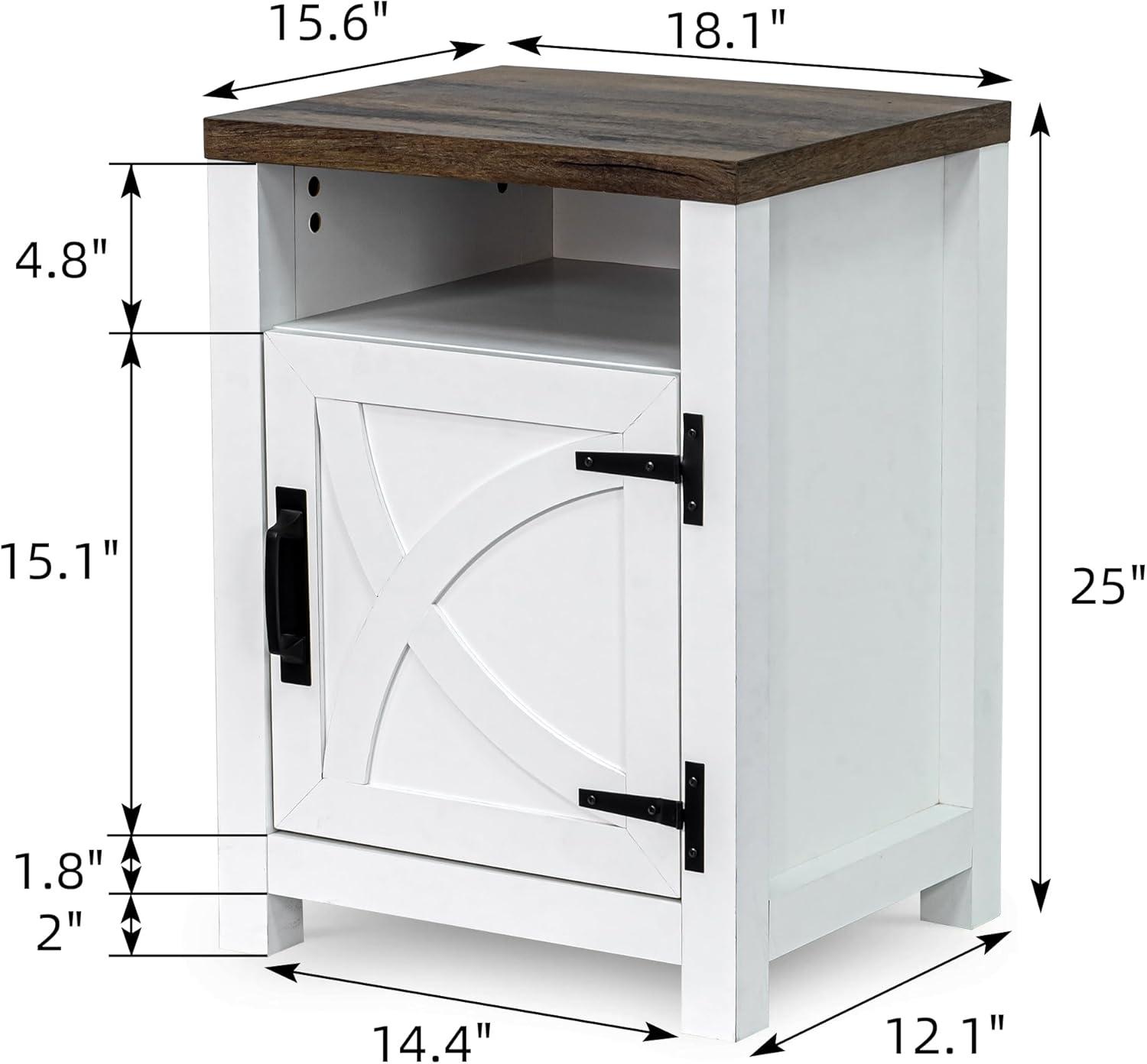 Wood Nightstands with Charging Station End Table Bedside Tables with Barn Door