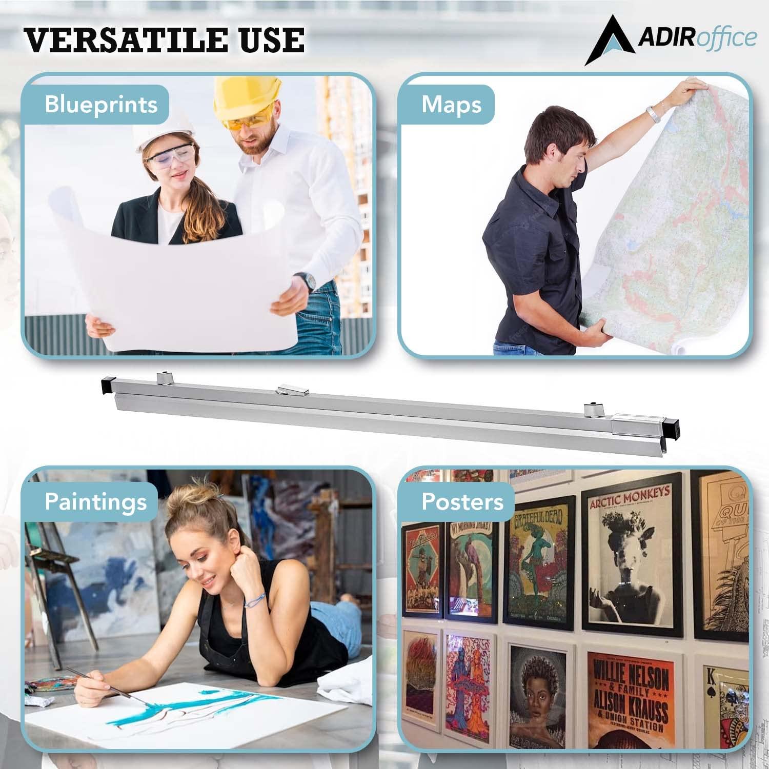 Adir Blueprint Clamp 36 Inches- Blueprint Clips, Binding Strips, Architectural Binders for Blue Print Organizers, Poster, Maps, Construction Plan Holder (Pack of 6)