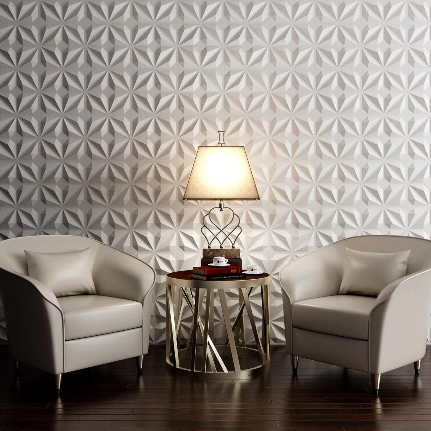 MIX3D 33 Pack 3D Wall Panels, PVC Textured Wall Panels for Interior Wall Decor, White, 12''x12'' Cover 32 Sq. Ft