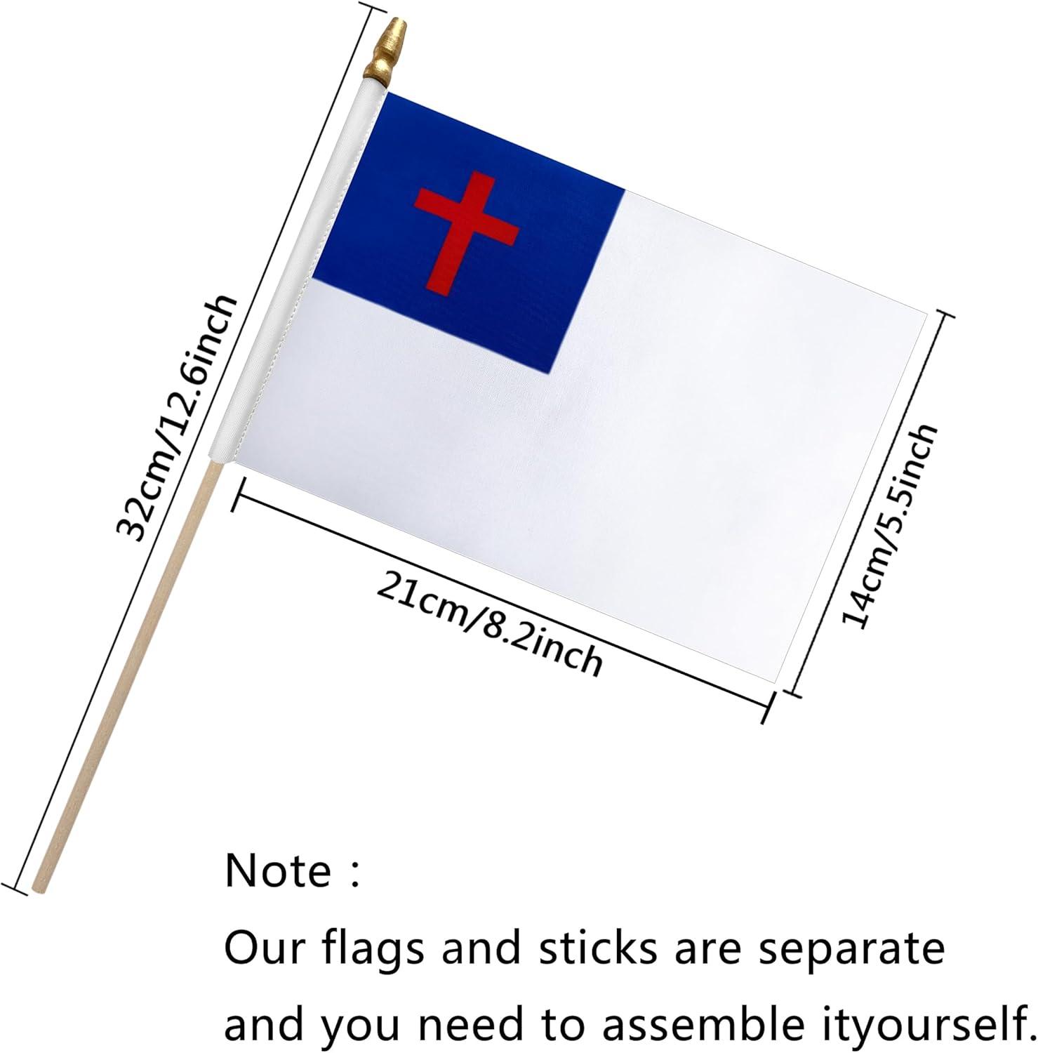 Anley Christian Mini Flag 12 Pack - Hand Held Small Miniature Christian Flags 5" x 8"