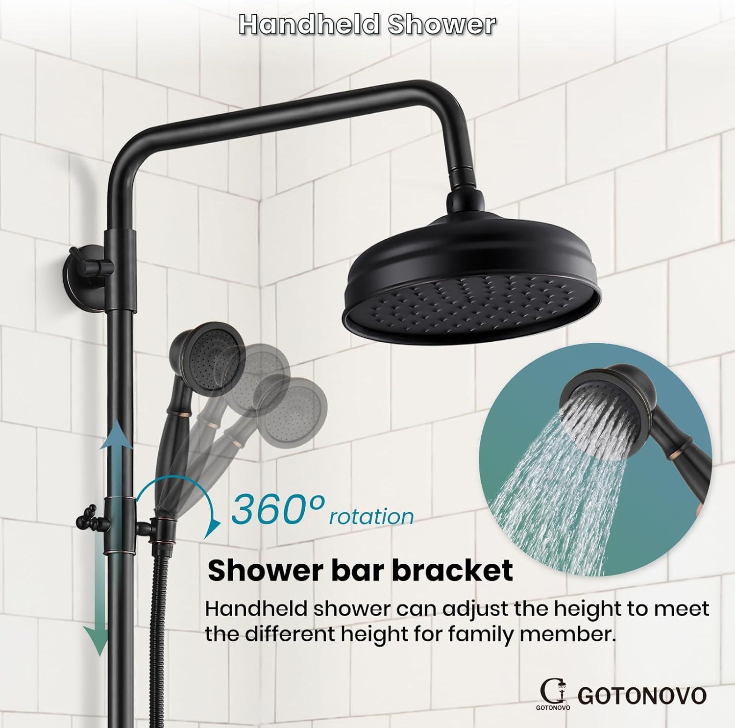 Oil Rubbed Bronze Wall Mounted Rain Shower System with Handheld Spray