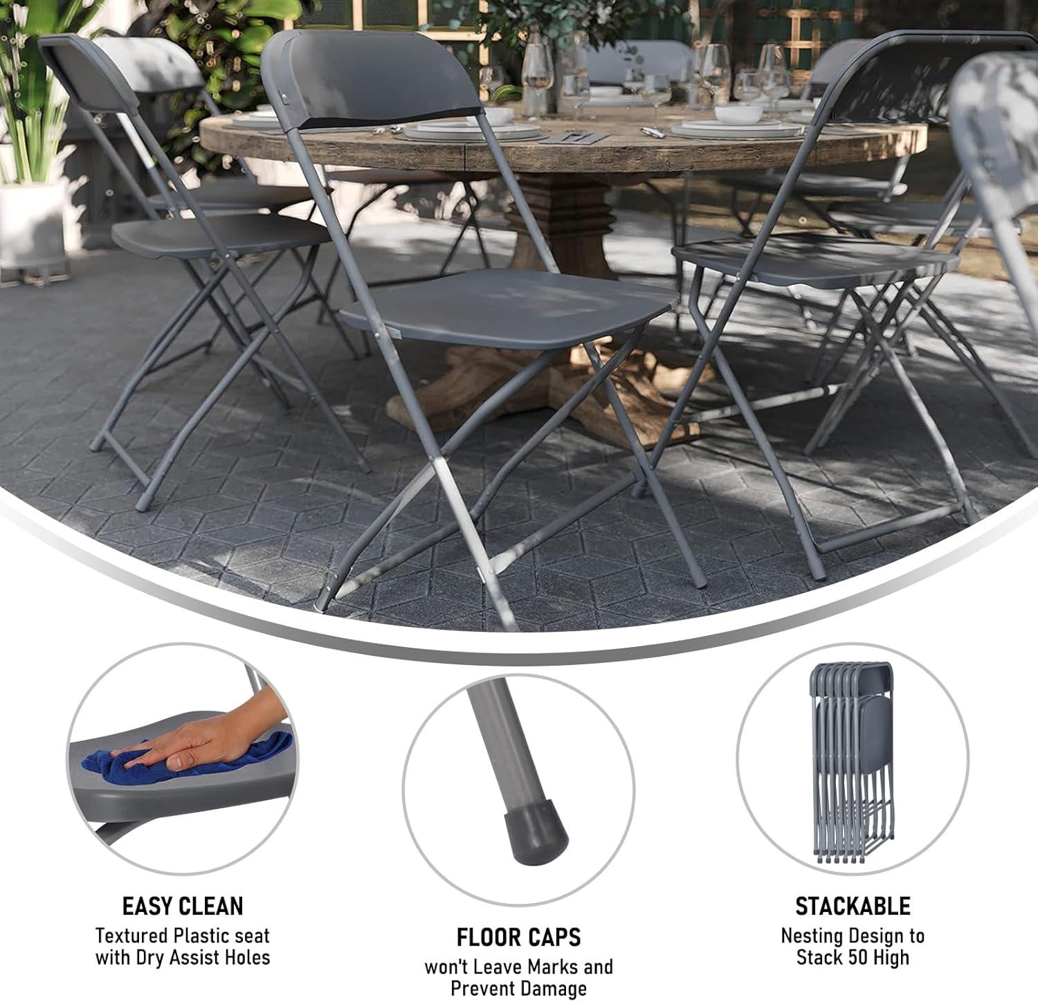 10 Pack Black Plastic Folding Chair for Indoor Outdoor, 350 lb Capacity, Foldable Commercial Stacking Chairs with Steel Frame for Office Wedding Party Events