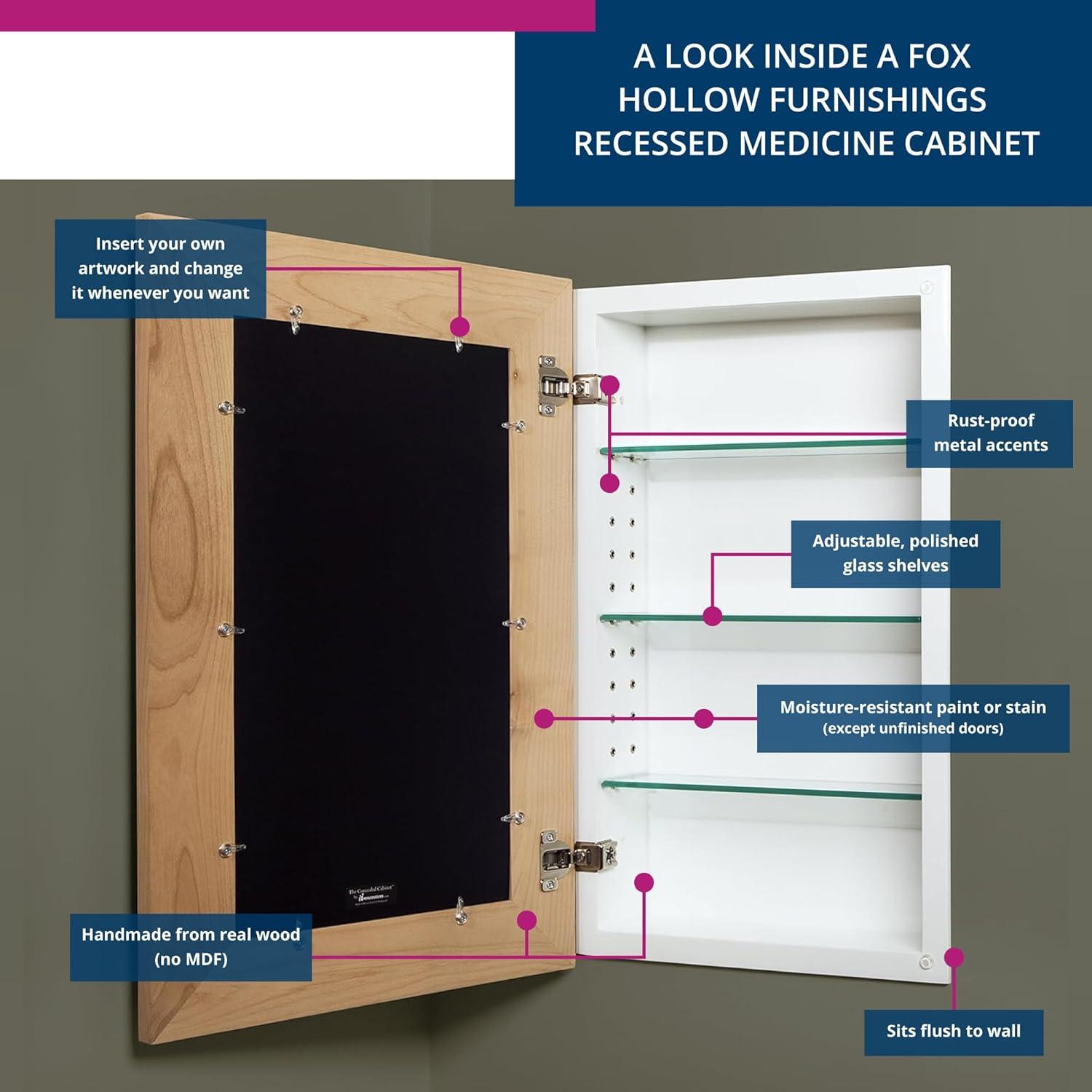 Recessed Picture Frame Door Medicine Cabinet with 3 Adjustable Shelves