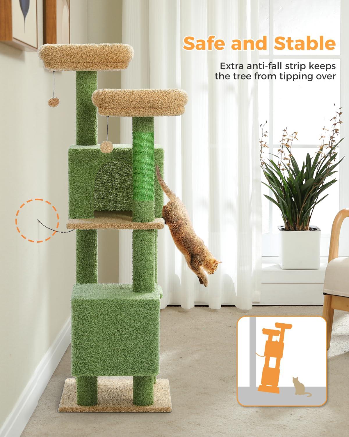 52.4" Cute Cat Tree Tower With 2 Flower Padded Perches, 2 Condos & 2 Scratching Posts