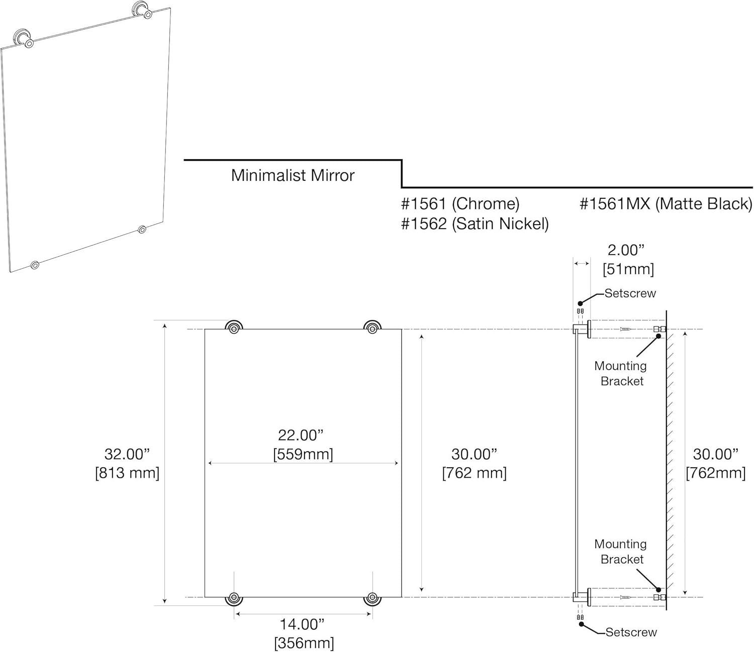 Latitude 30" Satin Nickel Frameless Rectangular Vanity Mirror