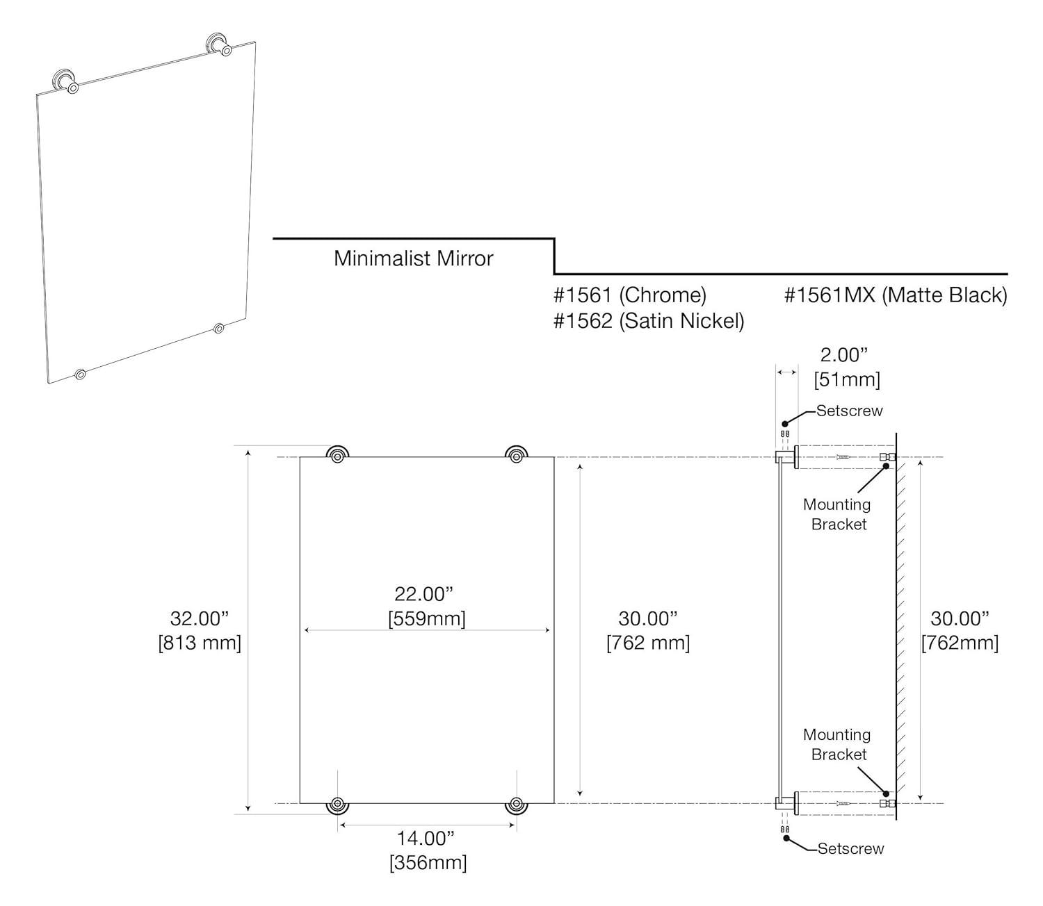 Latitude Wall Mount Frameless Rectangle Bathroom Vanity Mirror | Mount Landscape or Portrait