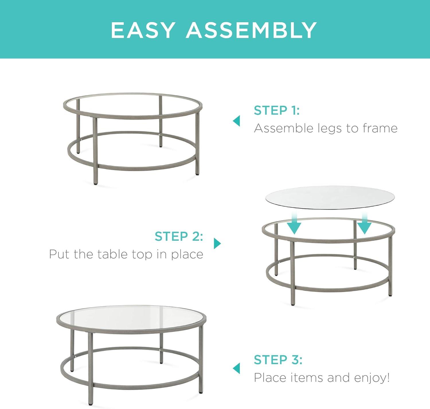 Best Choice Products 36in Round Tempered Glass Coffee Table for Home, Living Room, Dining Room w/ Satin Trim - Gold