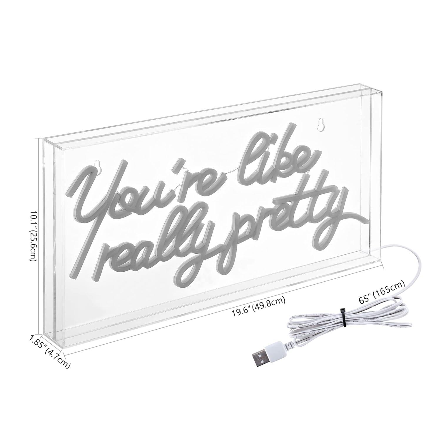 JONATHAN Y NEN1025A You're Like Really Pretty 19.6" X 10.1" Contemporary Glam Acrylic Box USB Operated LED Neon Light, Pink