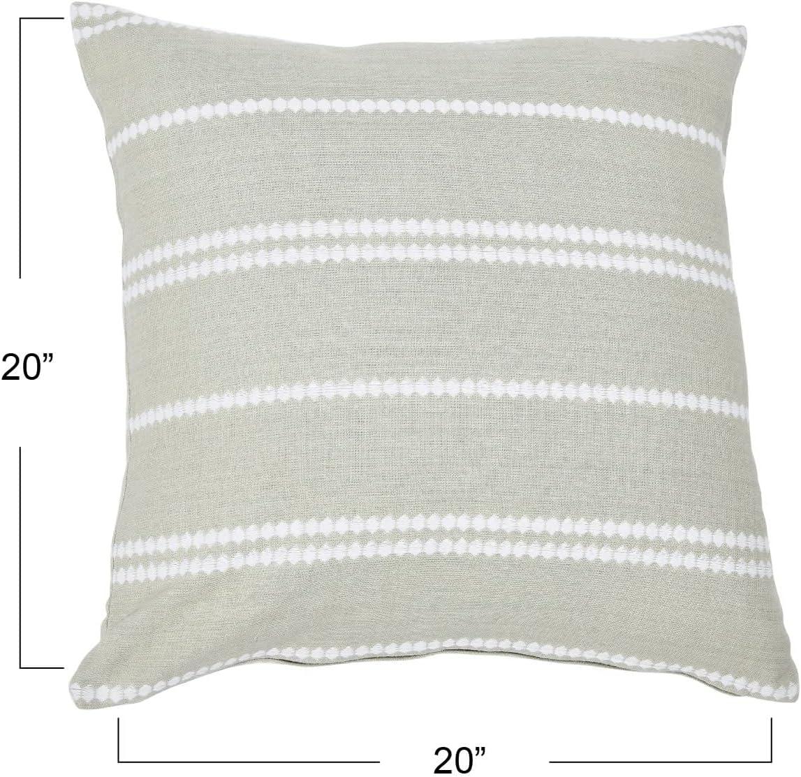 Gray and White Square Embroidered Cotton Pillow, 20"