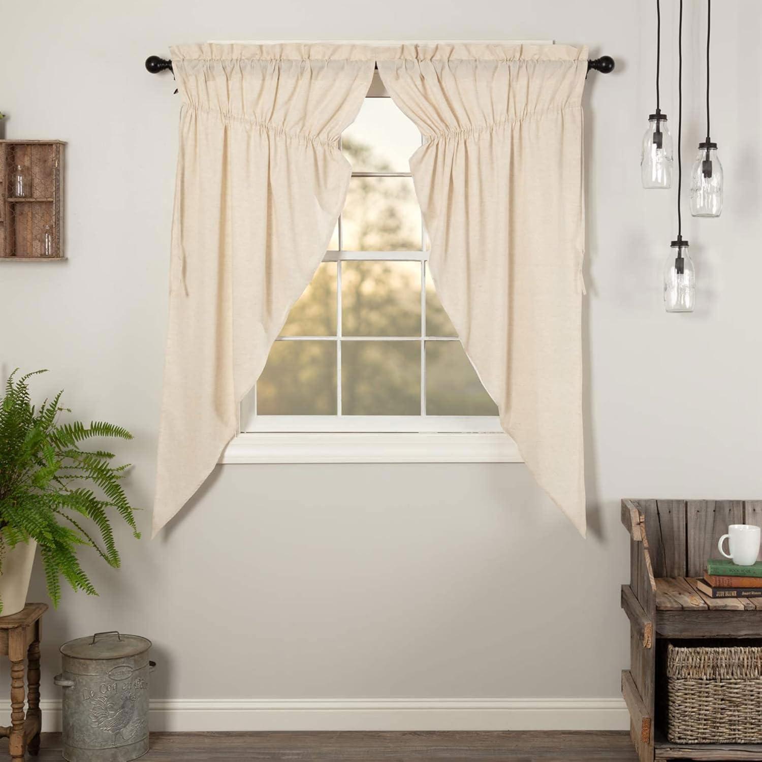 Natural Creme Cotton Linen Light-Filtering Prairie Curtain Panels