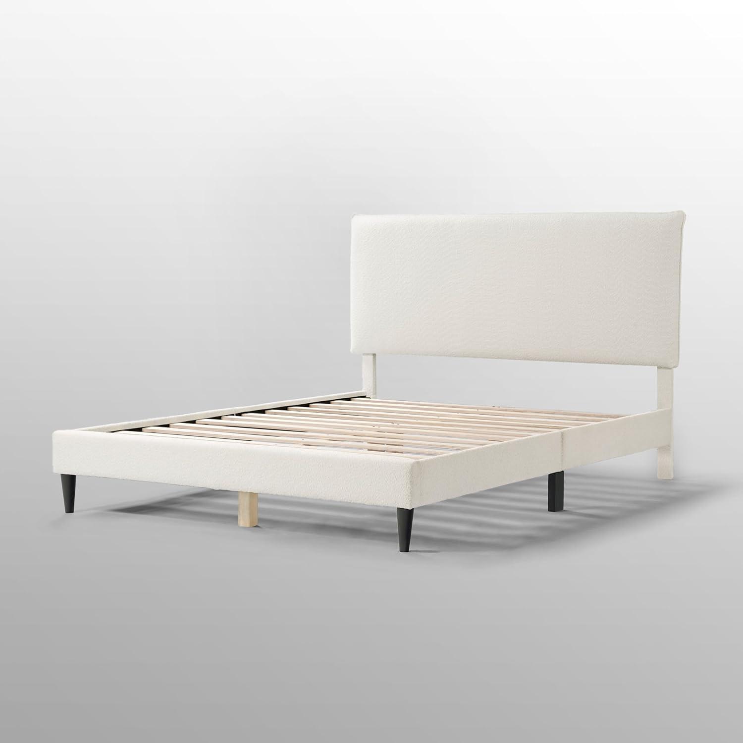 24/7 Shop At Home Queen Heartwild Modern Boucle Upholstered Pillow Headboard Platform Bed: Smooth Finish & Wood Frame