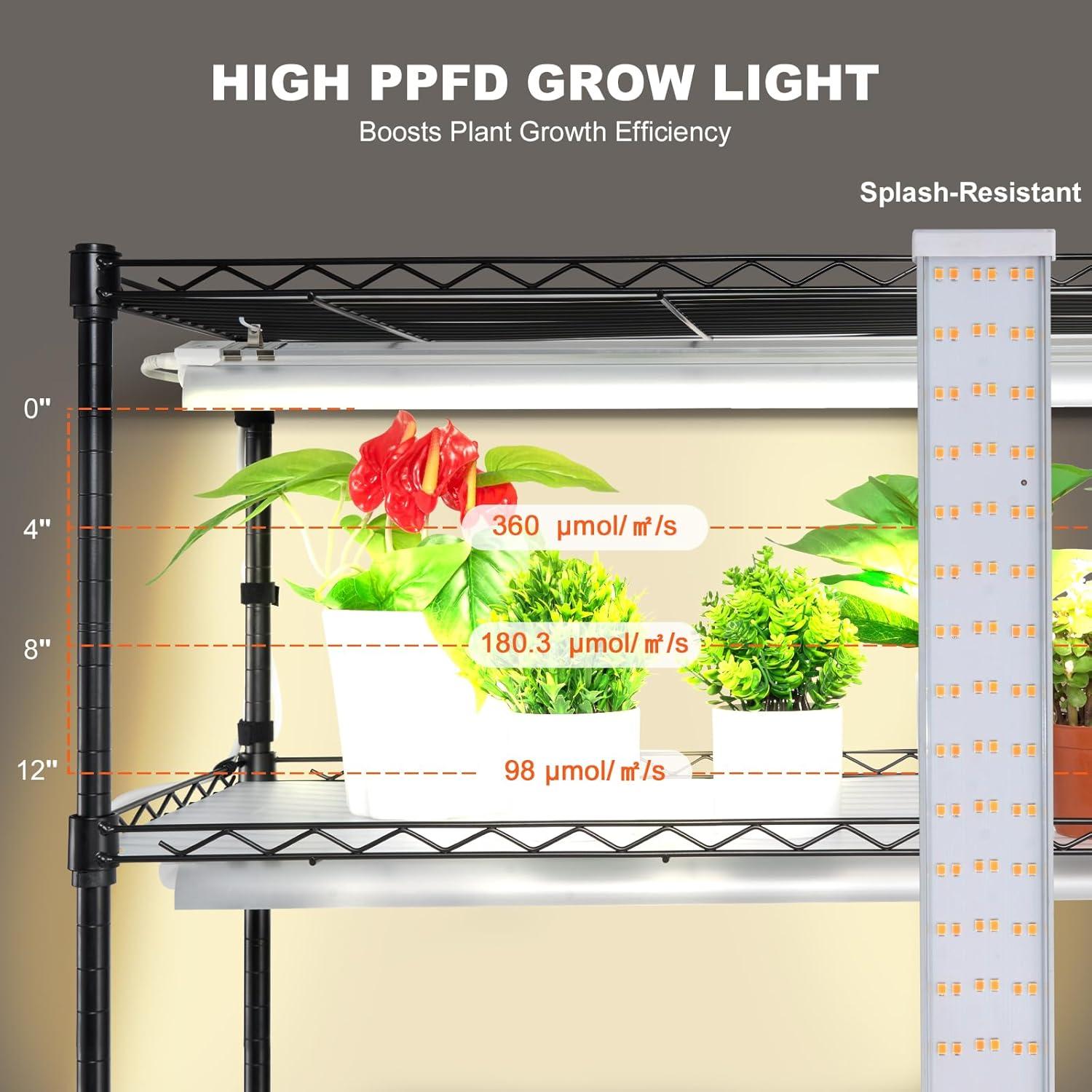 VEVOR Black Steel 6-Tier Plant Stand with Grow Light and Timer