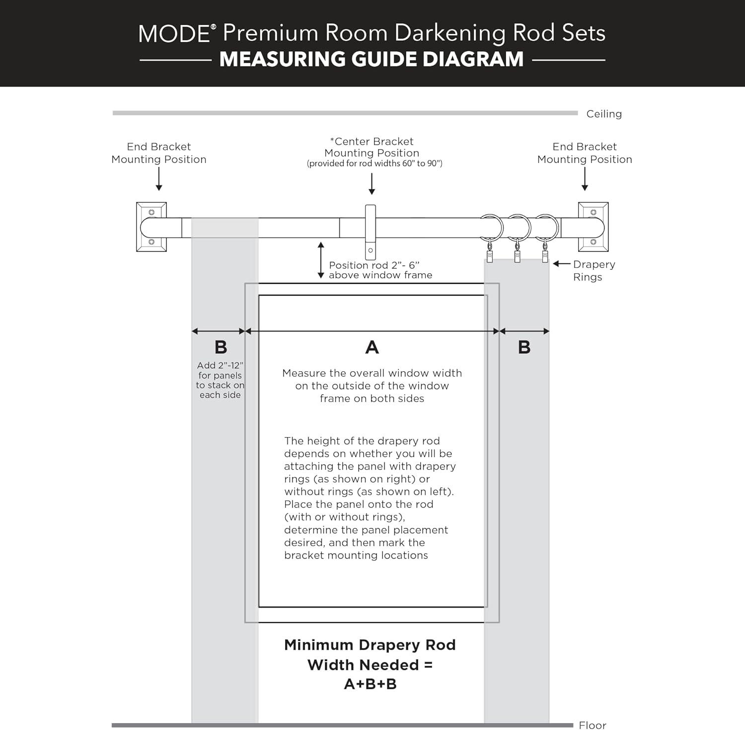 Mode Room Darkening Collection 1 in Diameter Blackout Curtain Rod Set with Steel Wall Mounted Adjustable Rod, Blocks Light, Fits 32 in To 90 in Windows