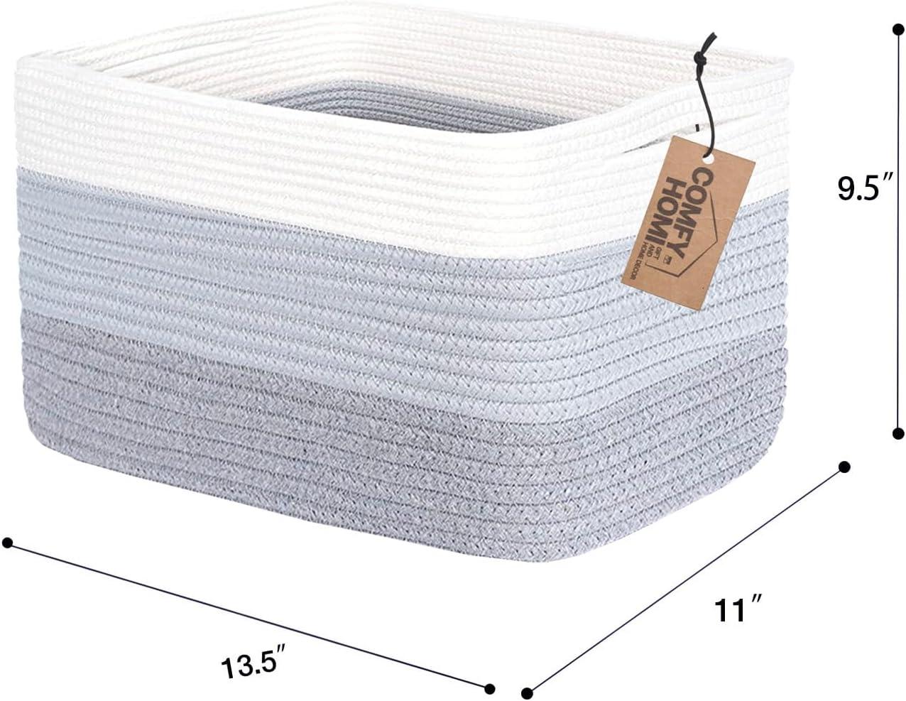 White and Gray Cotton Rope Rectangular Storage Basket