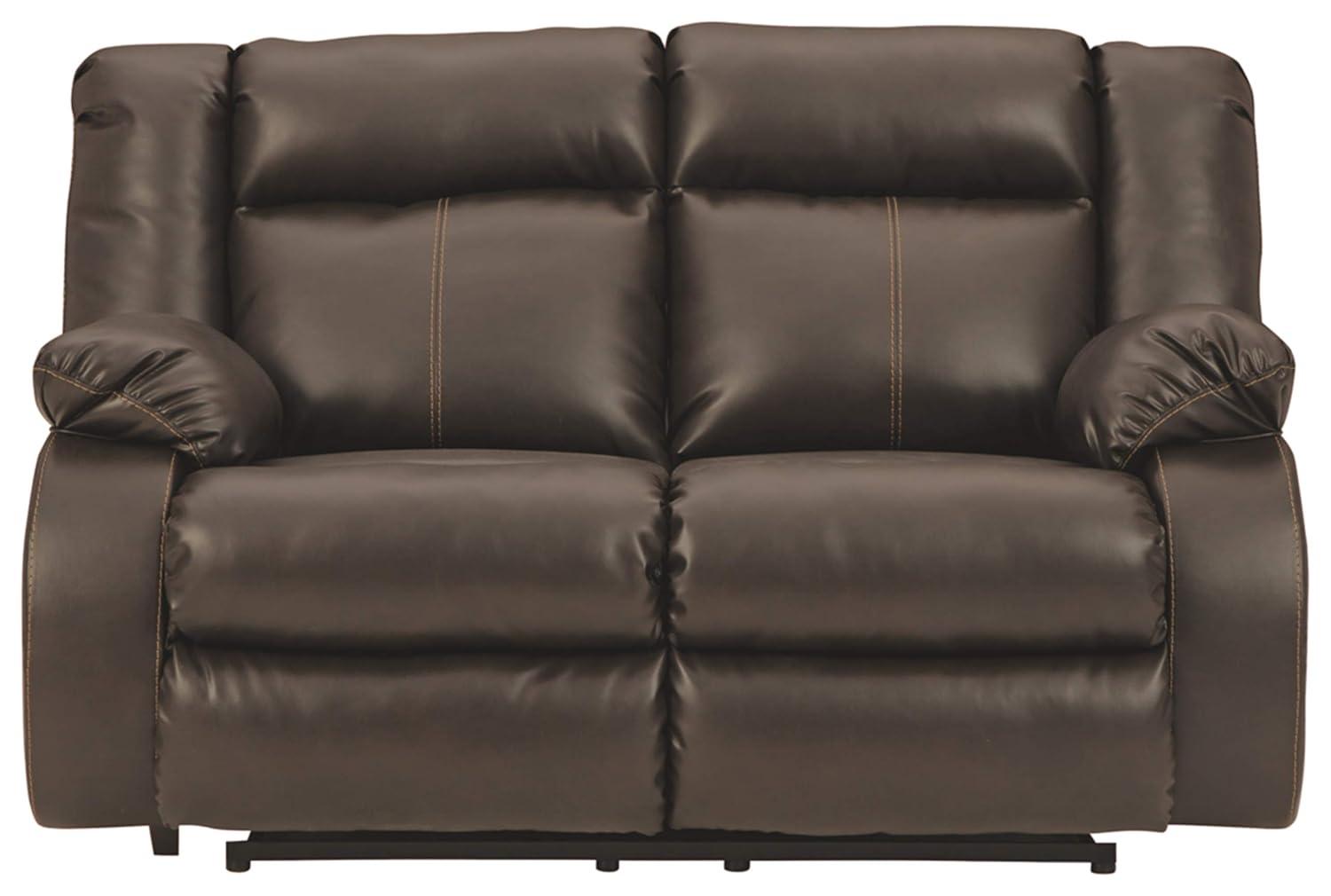 Ashley Furniture Denoron Faux Leather Power Reclining Loveseat in Dark Brown