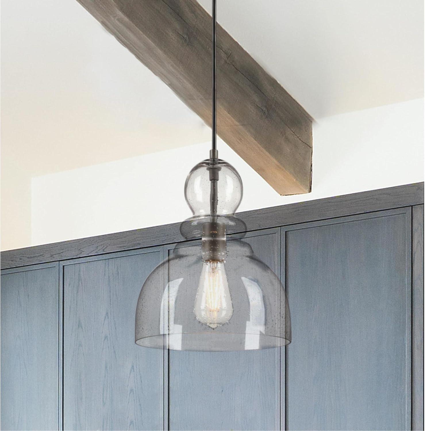 Fiona 12" Black-Bronze Pendant with Clear Seeded Glass Shade