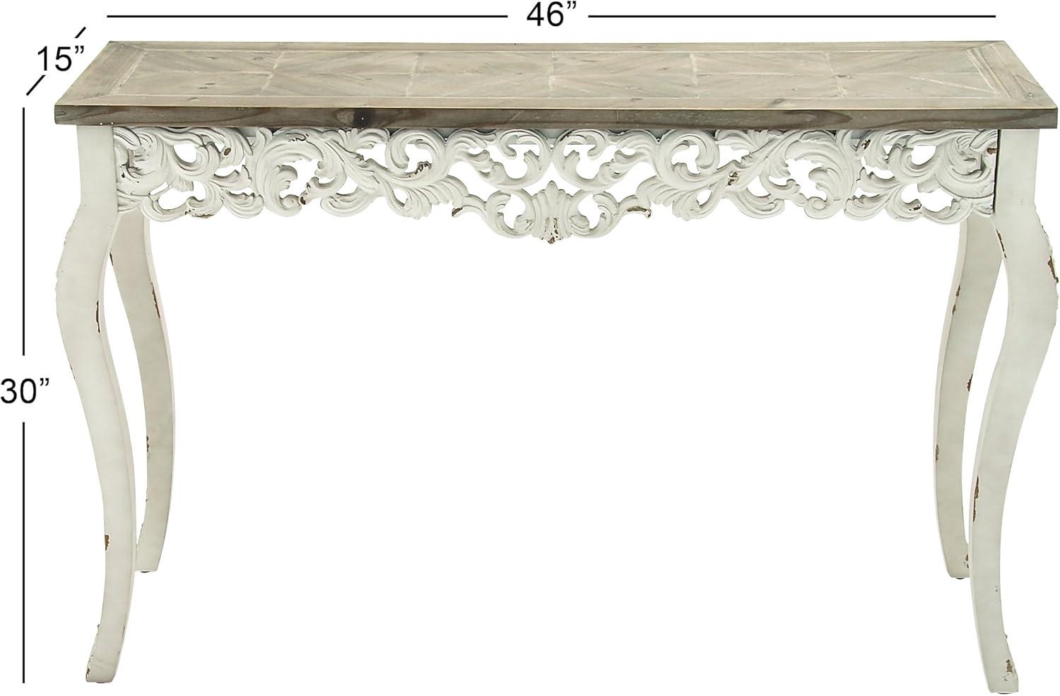 Wood Parisian Design Floral Ornate Detailing Console Table White - Olivia & May