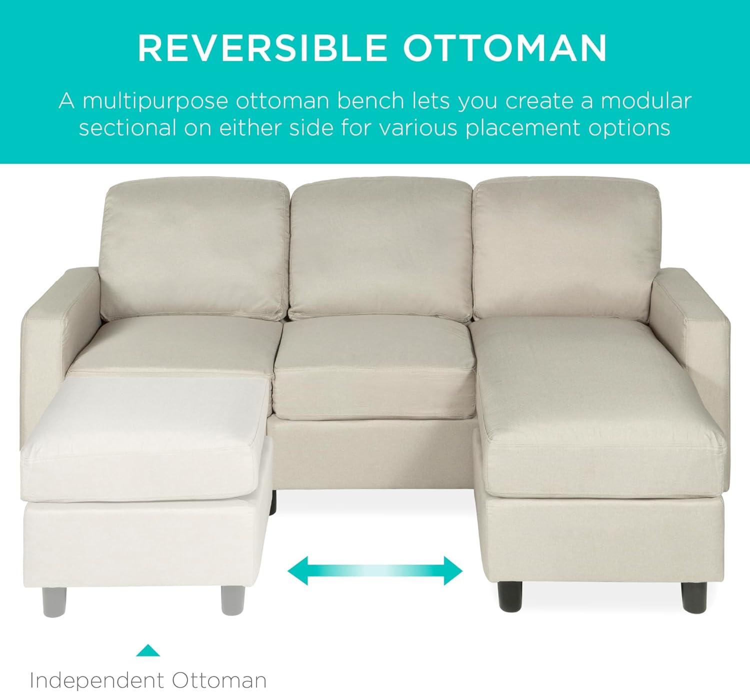 Best Choice Products Linen Sectional Sofa Couch w/ Chaise Lounge, Reversible Ottoman Bench - Beige