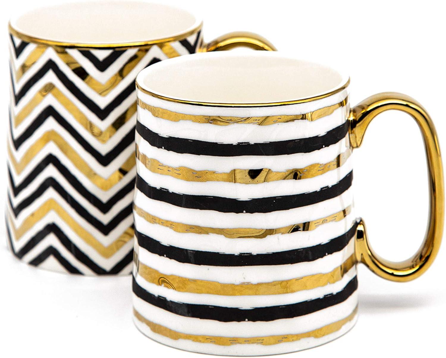 Kook Black and Gold Coffee Mugs, 14.8 oz, Set of 2