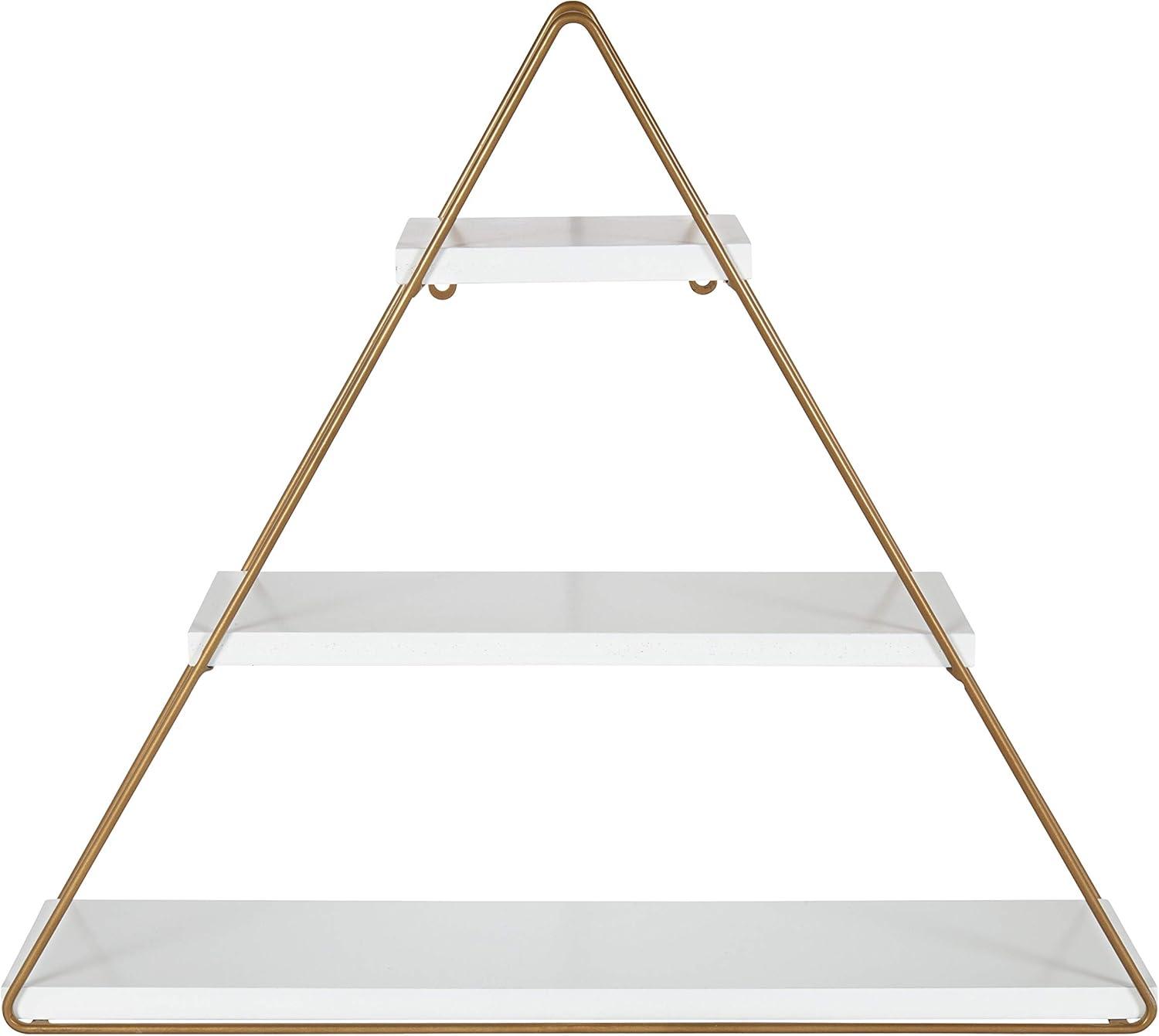 Kate and Laurel Tilde Metal Wall Shelves, 25 x 21, White and Gold, Three-Shelf Wall Organizer