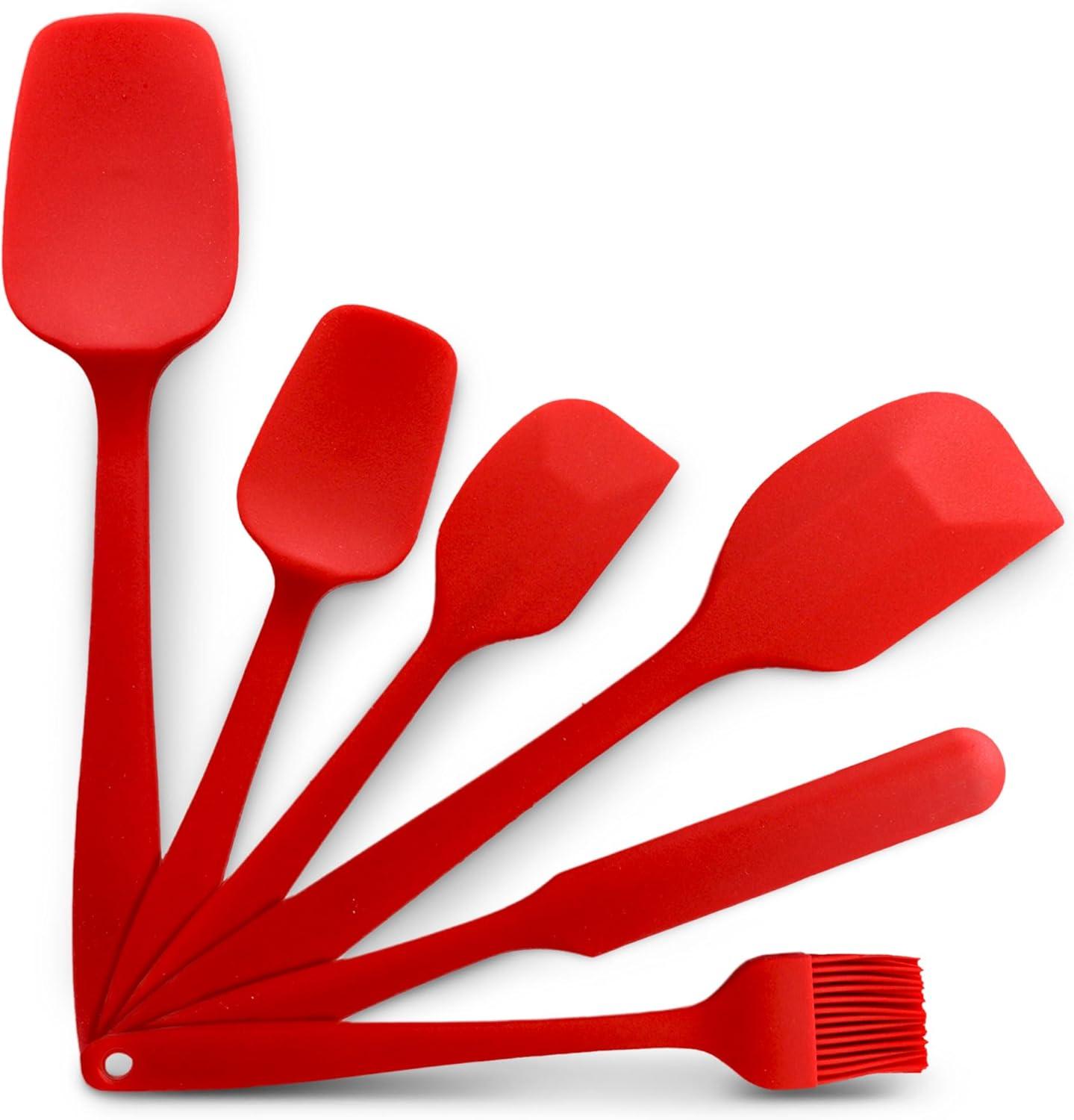 Cheer Collection 6-Piece Red Silicone Spatula Set for Nonstick Cookware