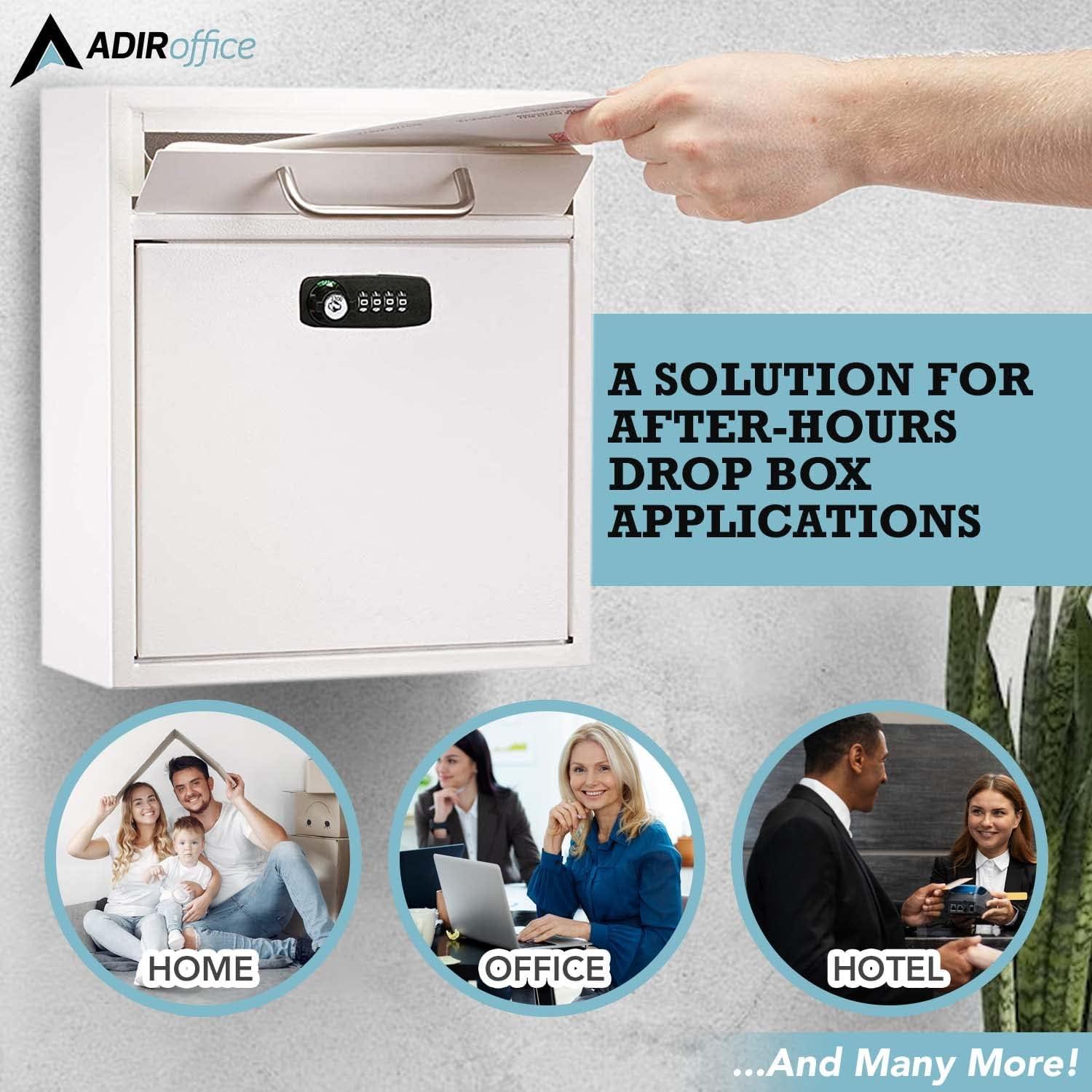 AdirOffice Wall-Mount Secure Drop Box Mailbox with Key and Combination Locking System