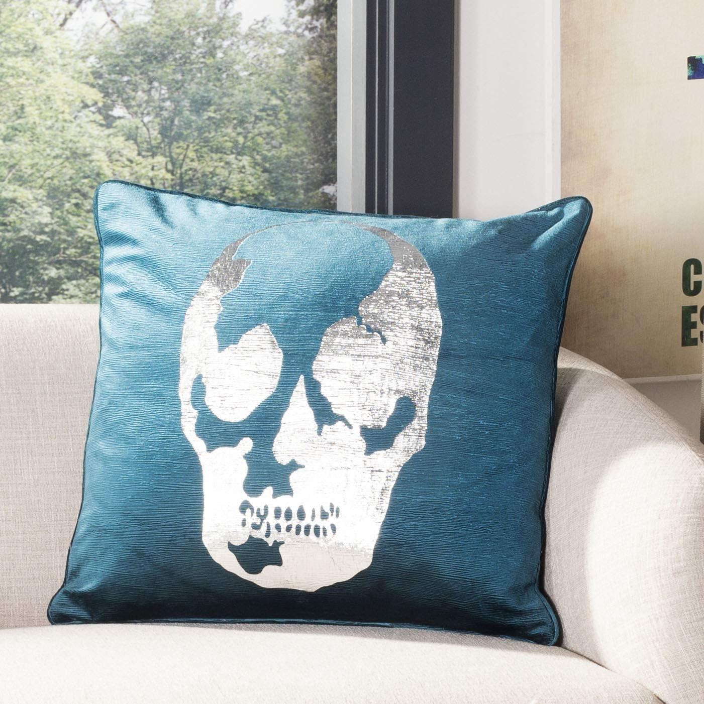 Romey Dark Green Skull Graphic Print 20" Square Pillow