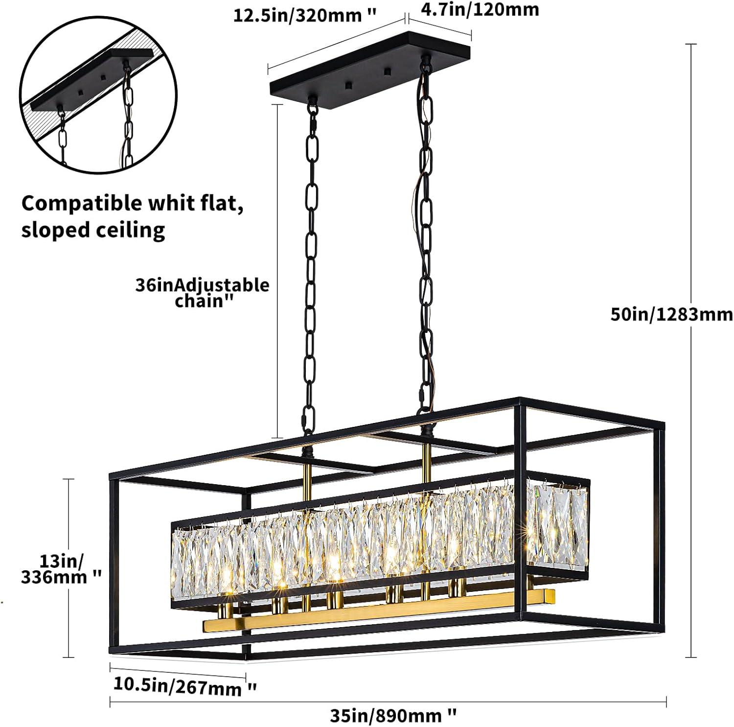 Black and Crystal Rectangular 6-Light Chandelier