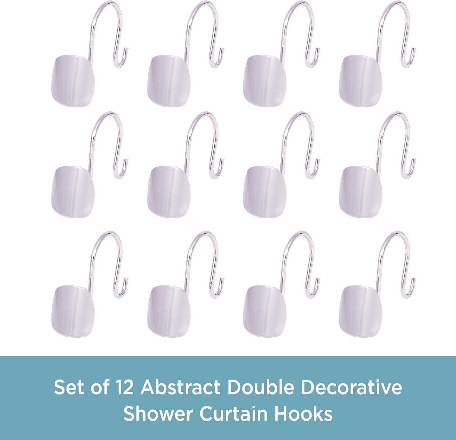 Kenney Kenney Abstract Rust-Resistant Metal Double Decorative Shower Curtain Hooks, Set of 12, Brushed Nickel (Set of 12)