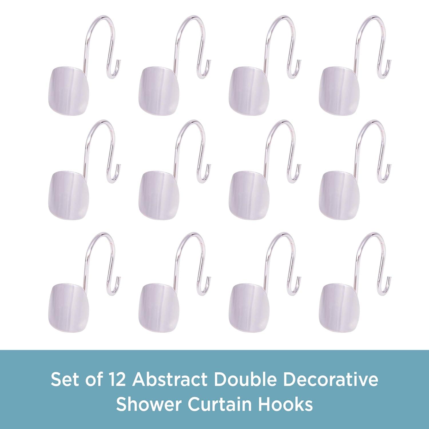 Kenney Kenney Abstract Rust-Resistant Metal Double Decorative Shower Curtain Hooks, Set of 12, Brushed Nickel (Set of 12)
